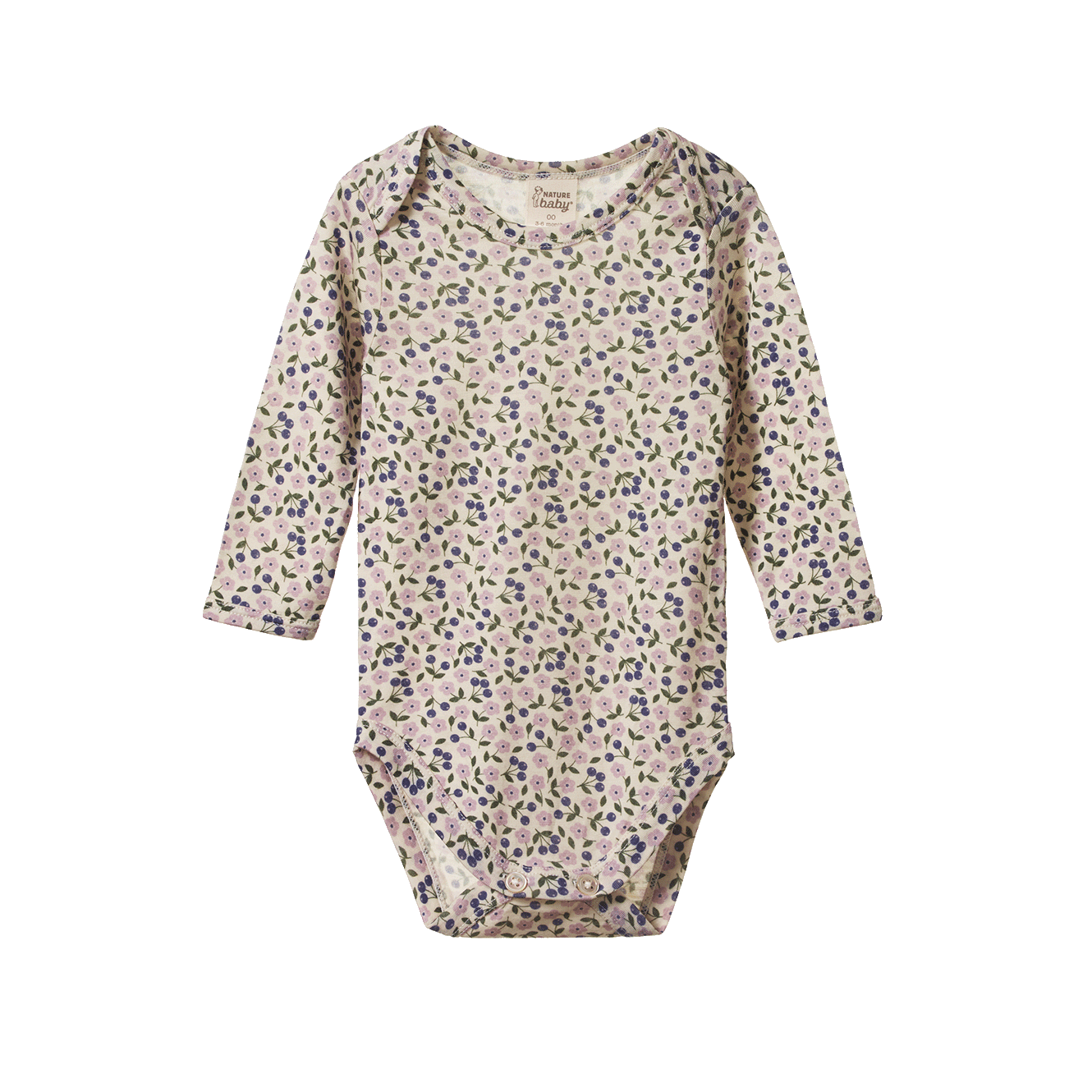 Nature Baby Merino Long Sleeve Bodysuit Briarwood Lilac Print