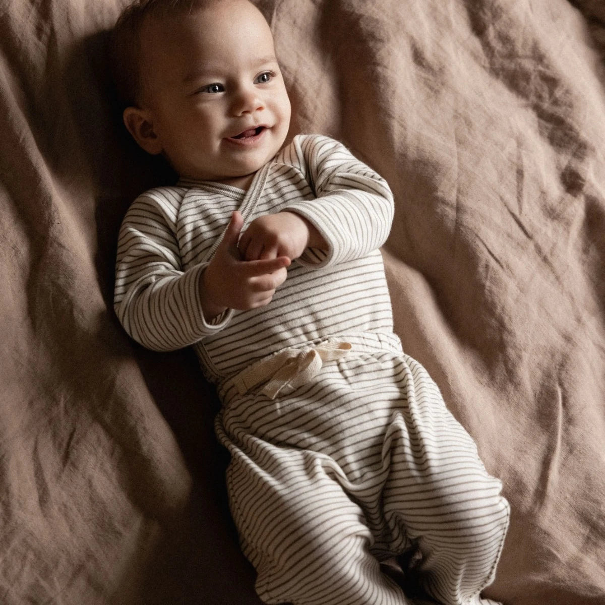 Nature Baby Footed Rompers Mushroom Pinstripe