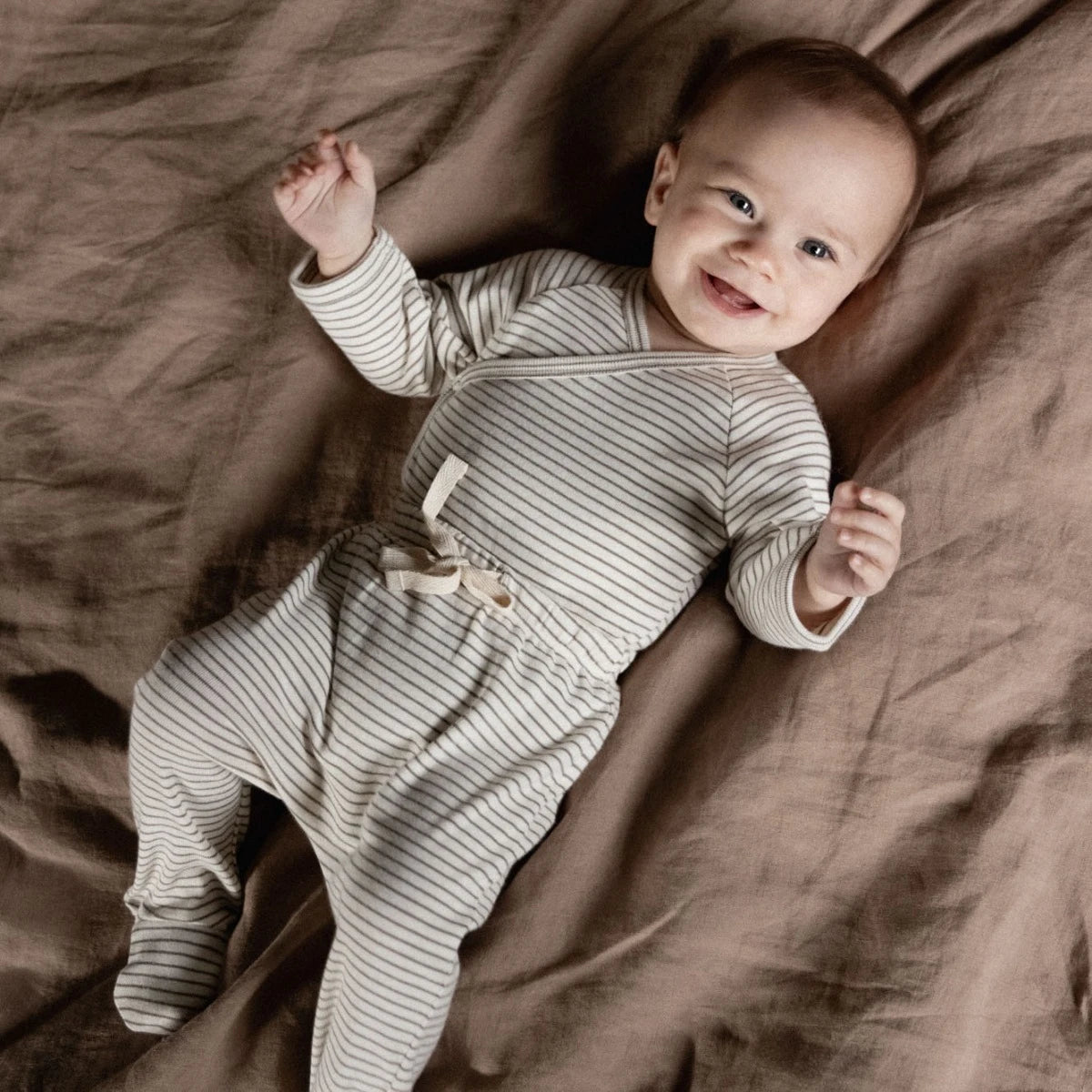 Nature Baby Footed Rompers Mushroom Pinstripe