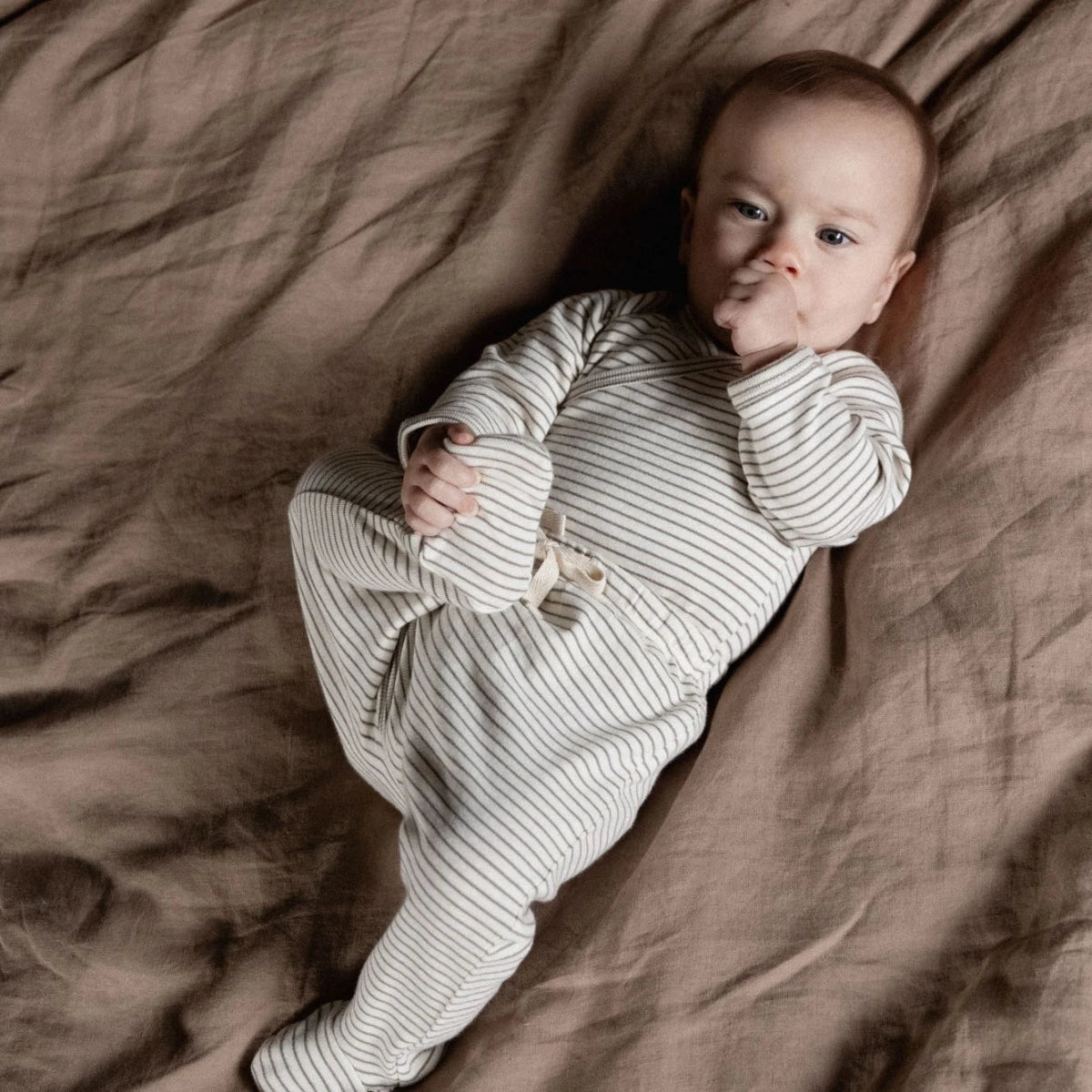 Nature Baby Footed Rompers Mushroom Pinstripe