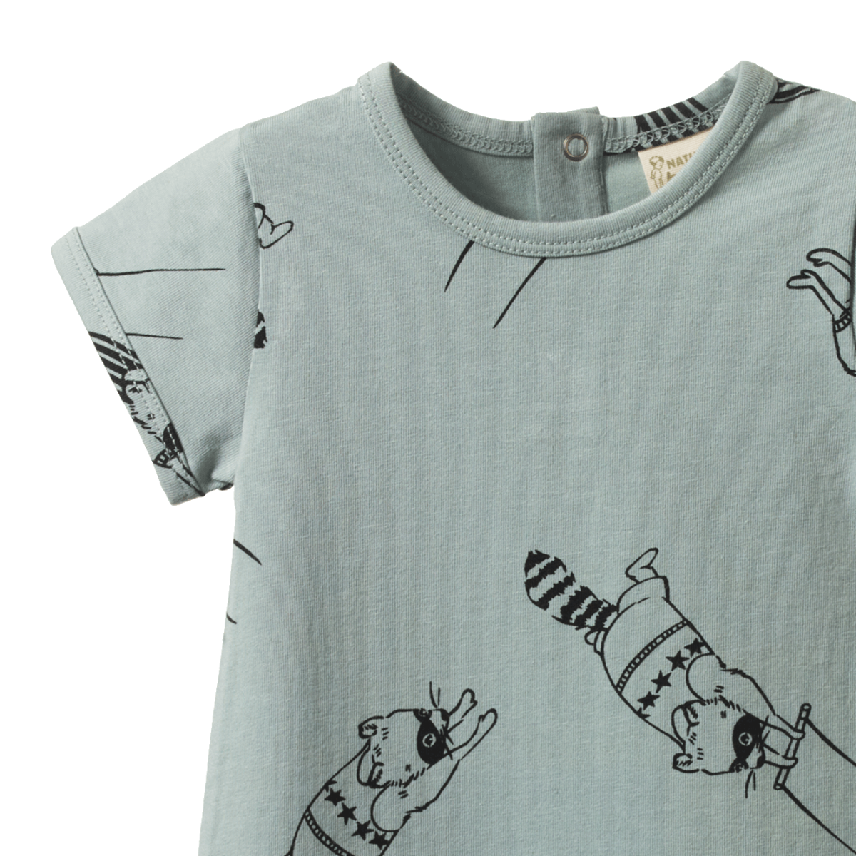 Nature Baby S/S Quincy Romper Raccoon Rhapsody Print