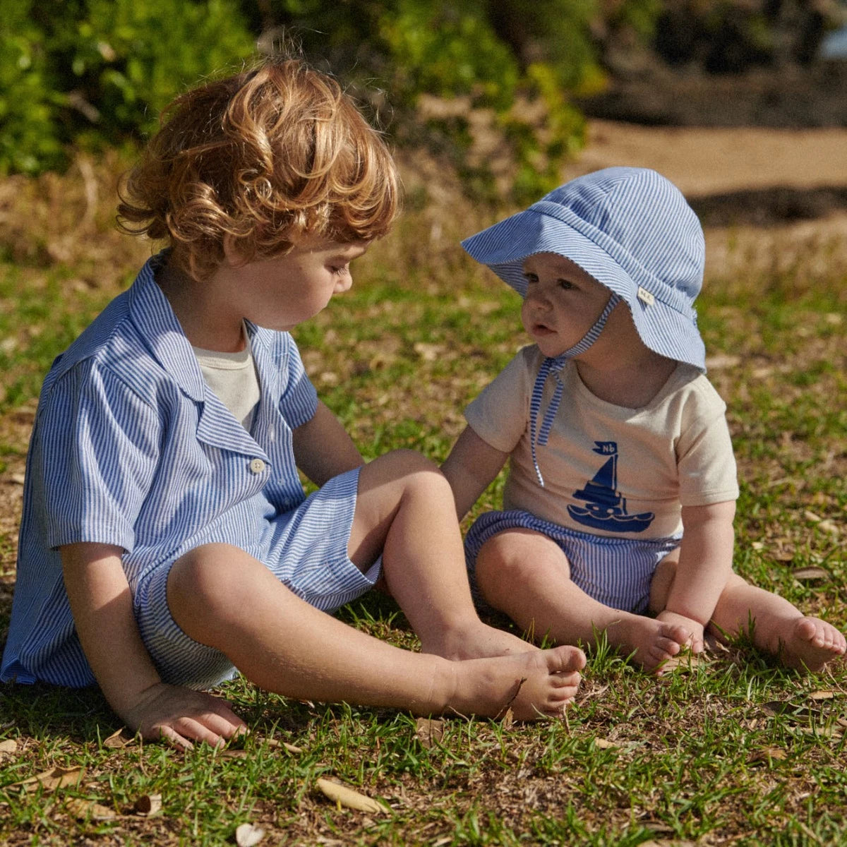 Nature Baby Sunhat Linen Blue Stripe