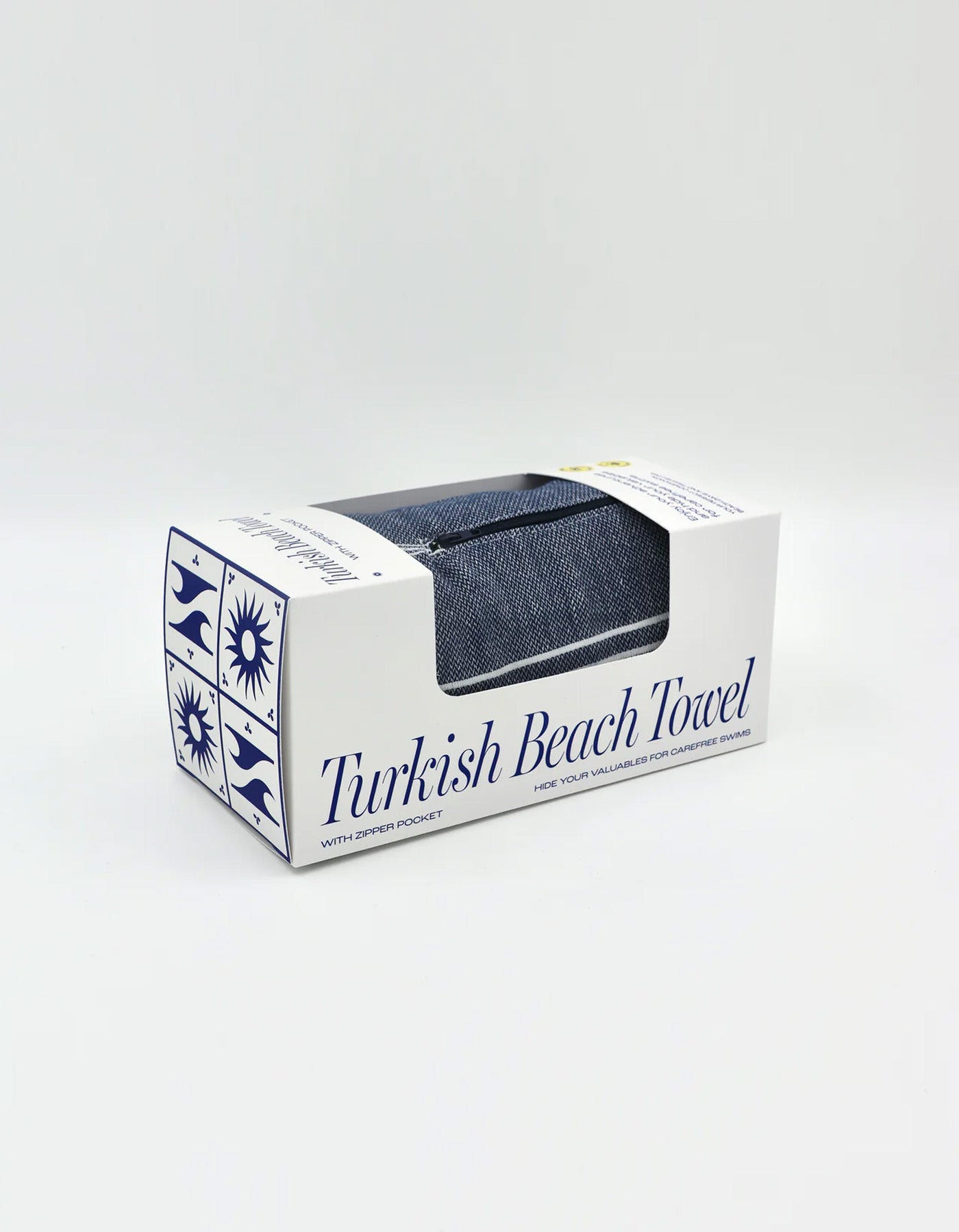 Treat & Co Turkish Beach Towel With Zipper Pocket Navy