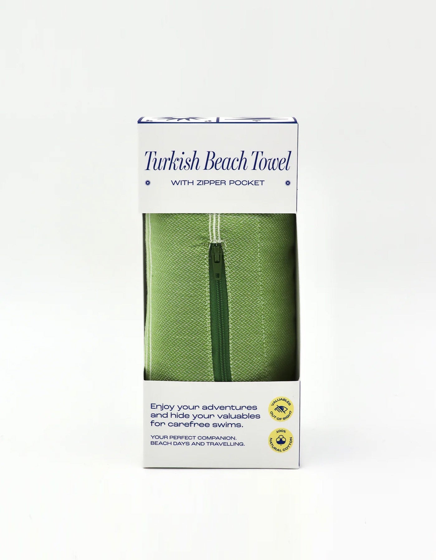 Treat & Co Turkish Beach Towel With Zipper Pocket Olive
