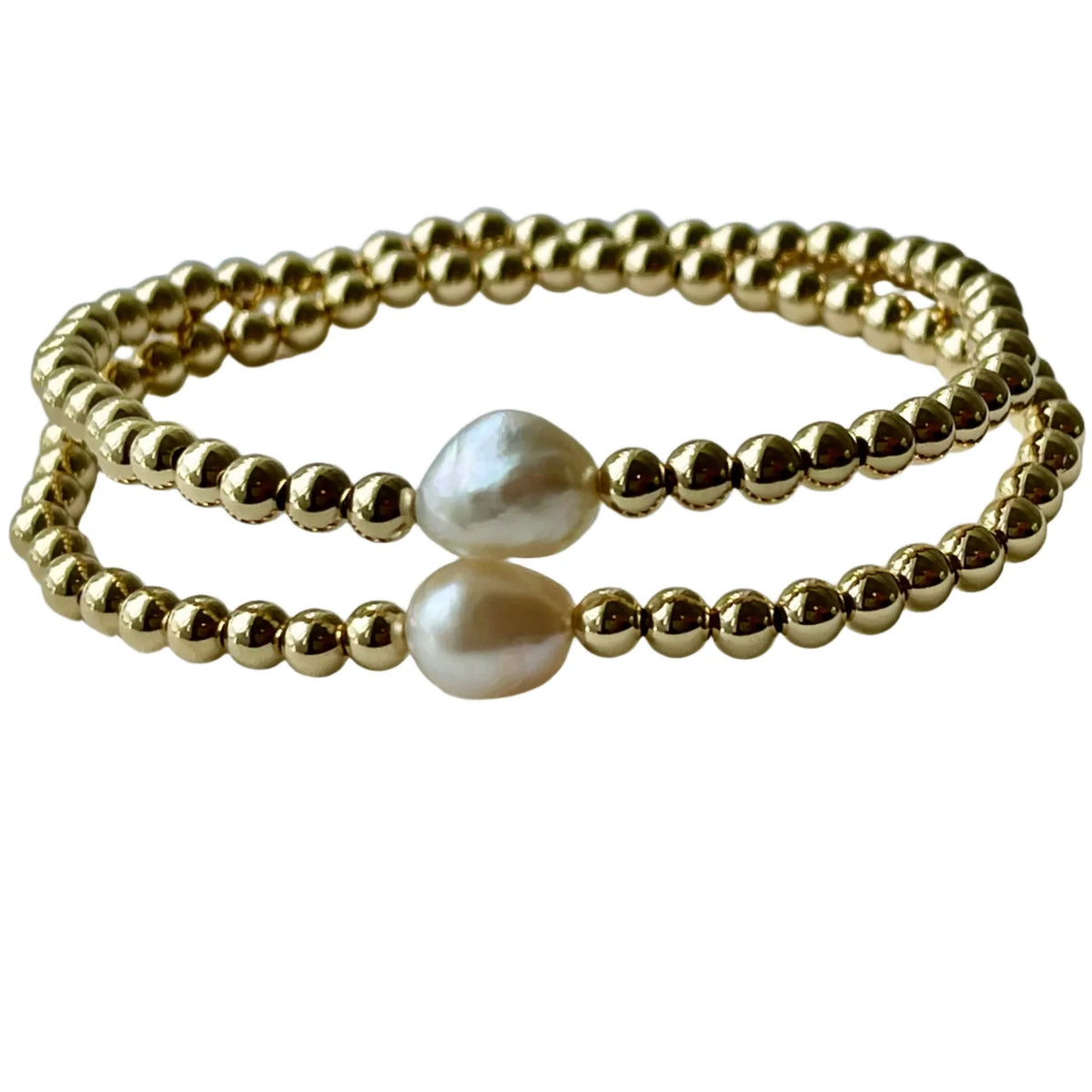 Dane Gold Bead Bracelet - Baroque Pearl