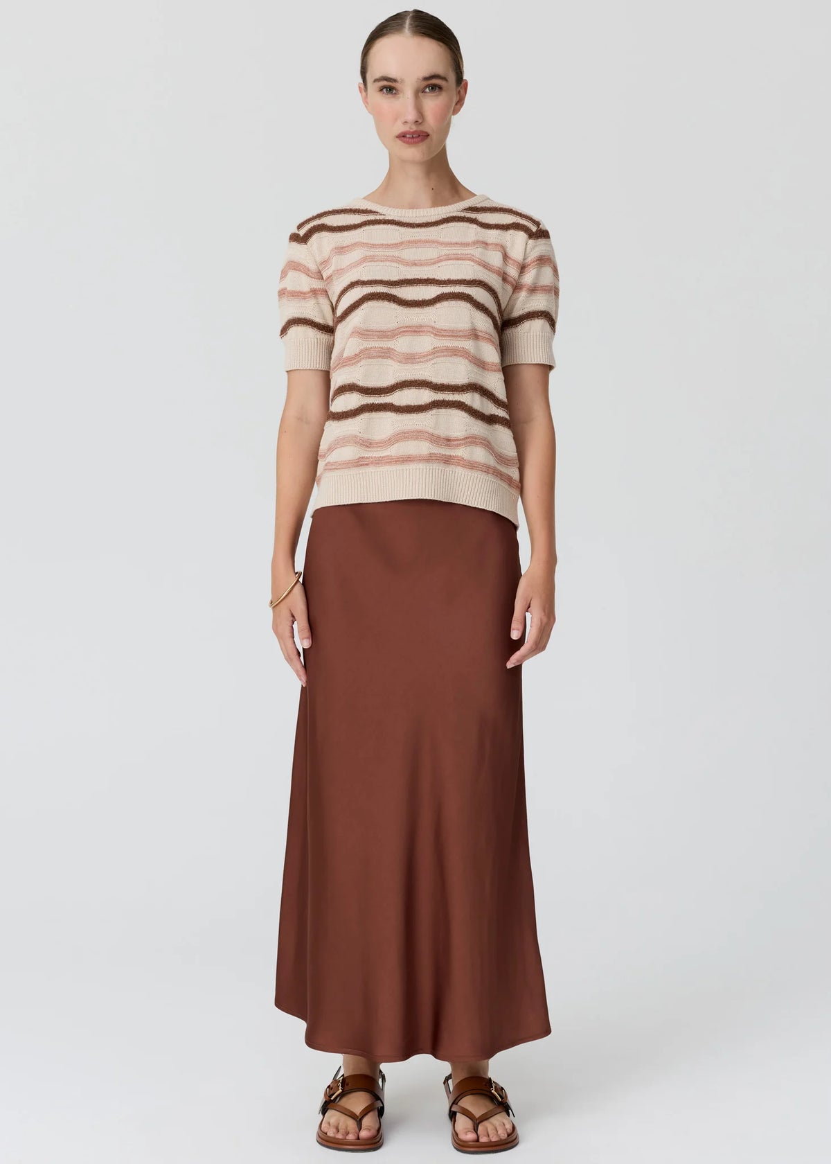 POL Liana Tee Textured Stripe Pebble/Pink/Toffee