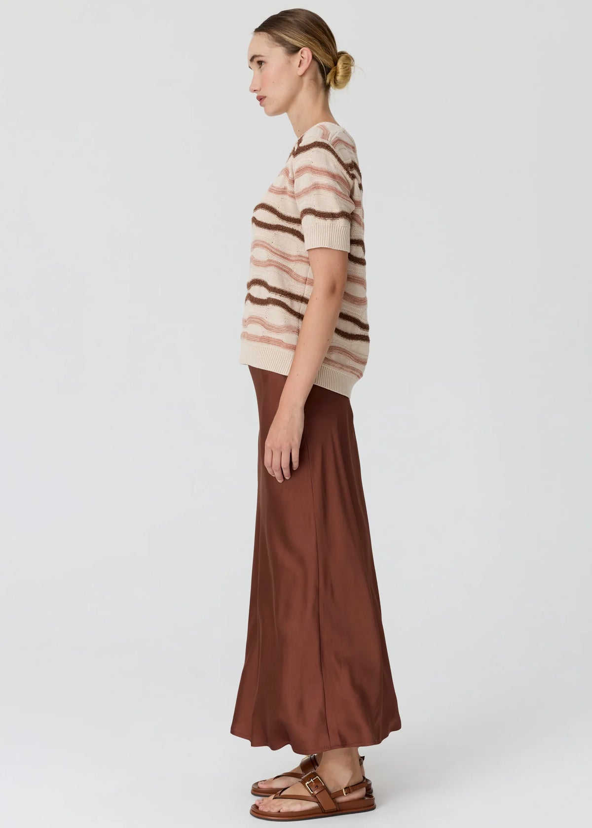 POL Liana Tee Textured Stripe Pebble/Pink/Toffee