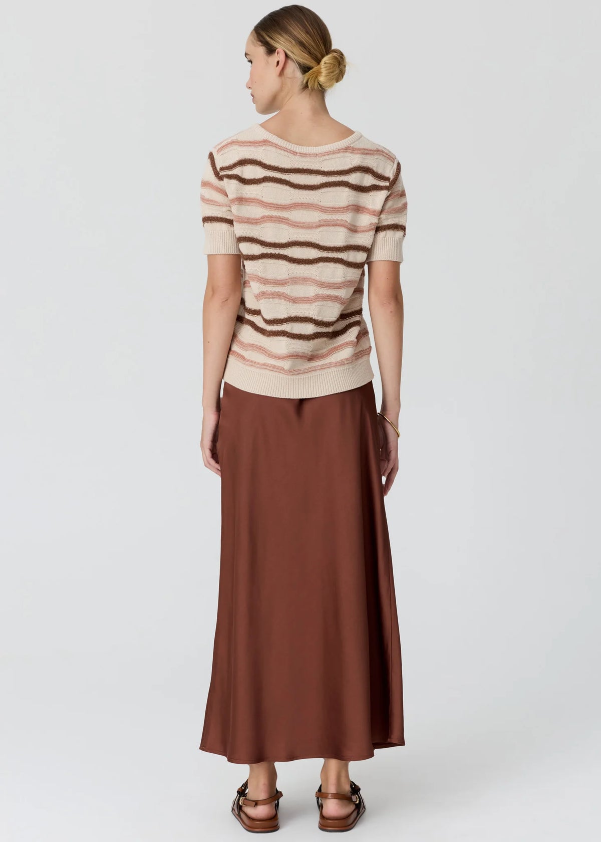 POL Liana Tee Textured Stripe Pebble/Pink/Toffee