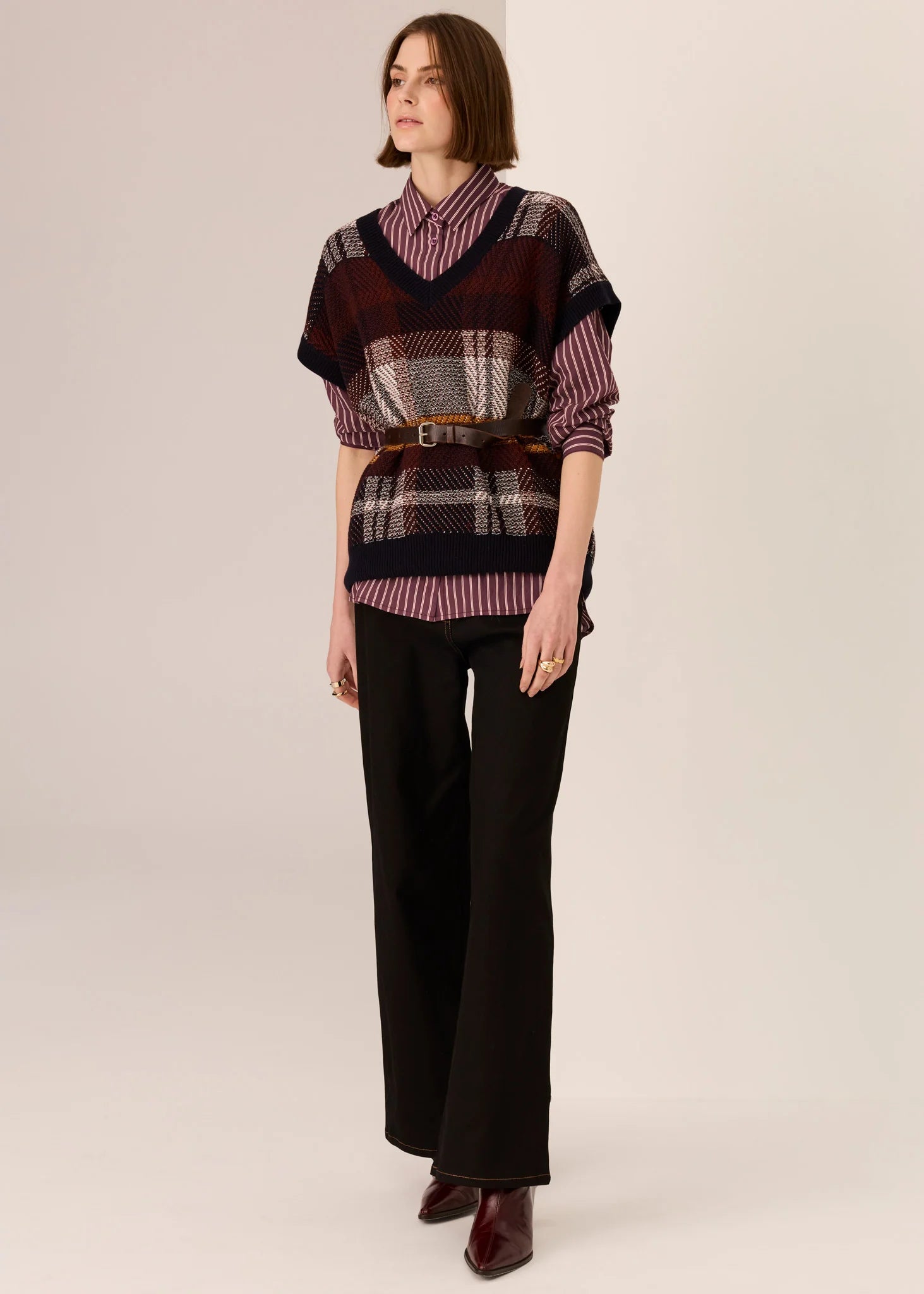 POL Marlon Stripe Shirt Merlot Stripe