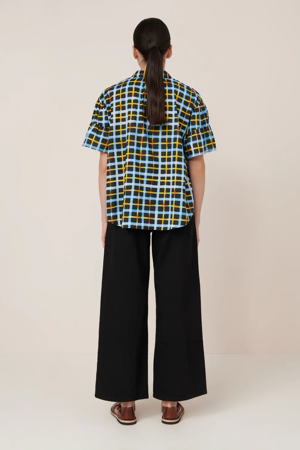 Kowtow Painterly Blouse Neon Tartan