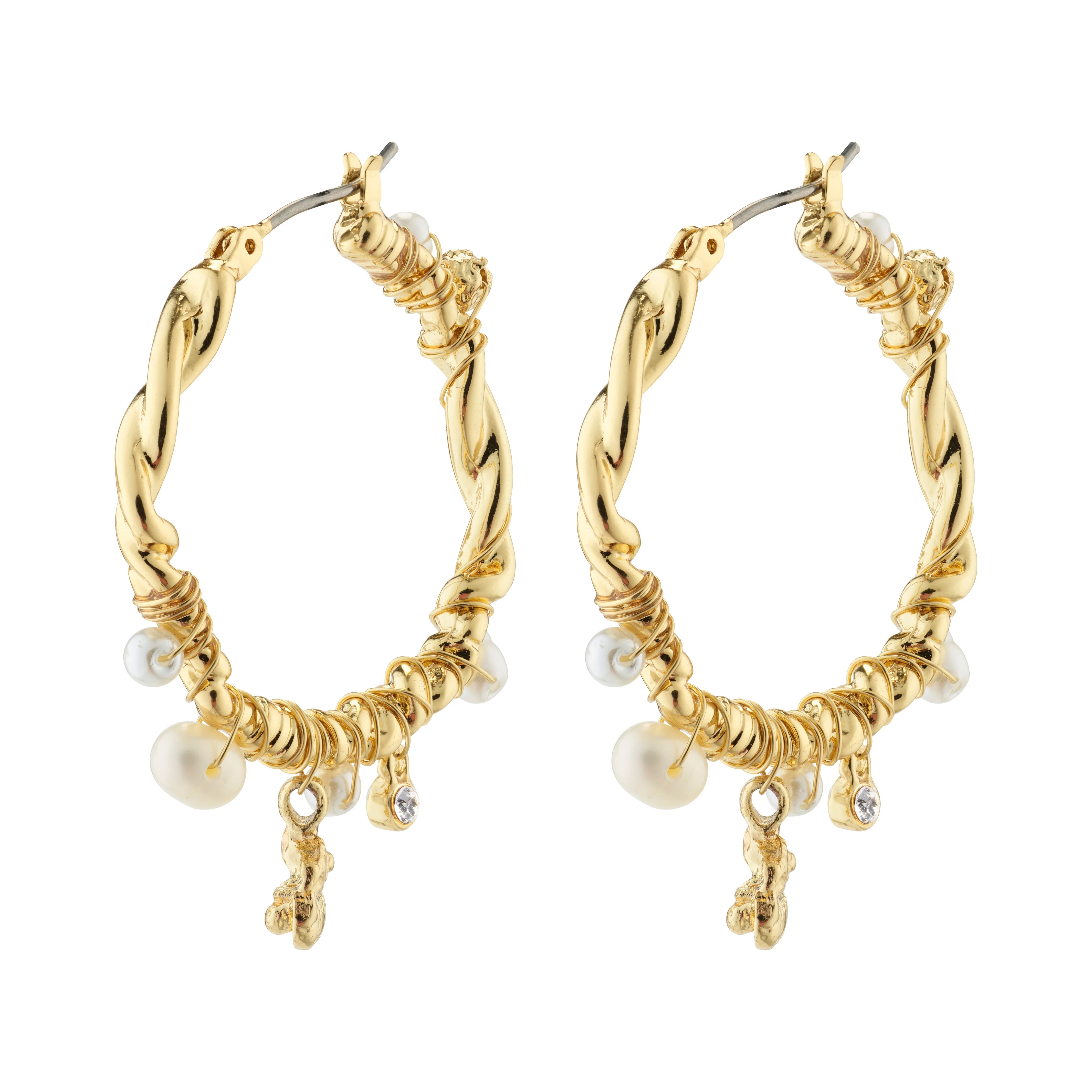 Pilgrim Ana Pearl & Crystal Hoops Gold Plated