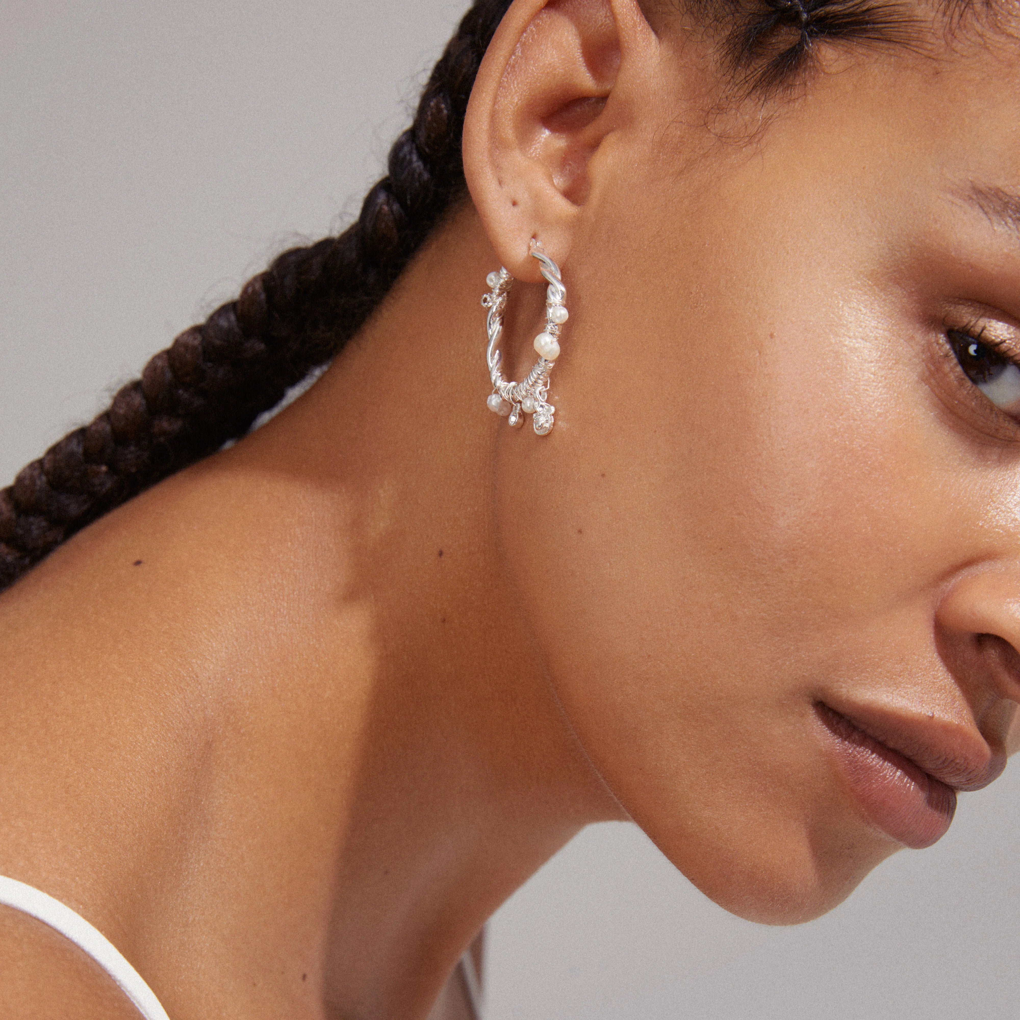 Pilgrim Ana Pearl & Crystal Hoops Silver Plated