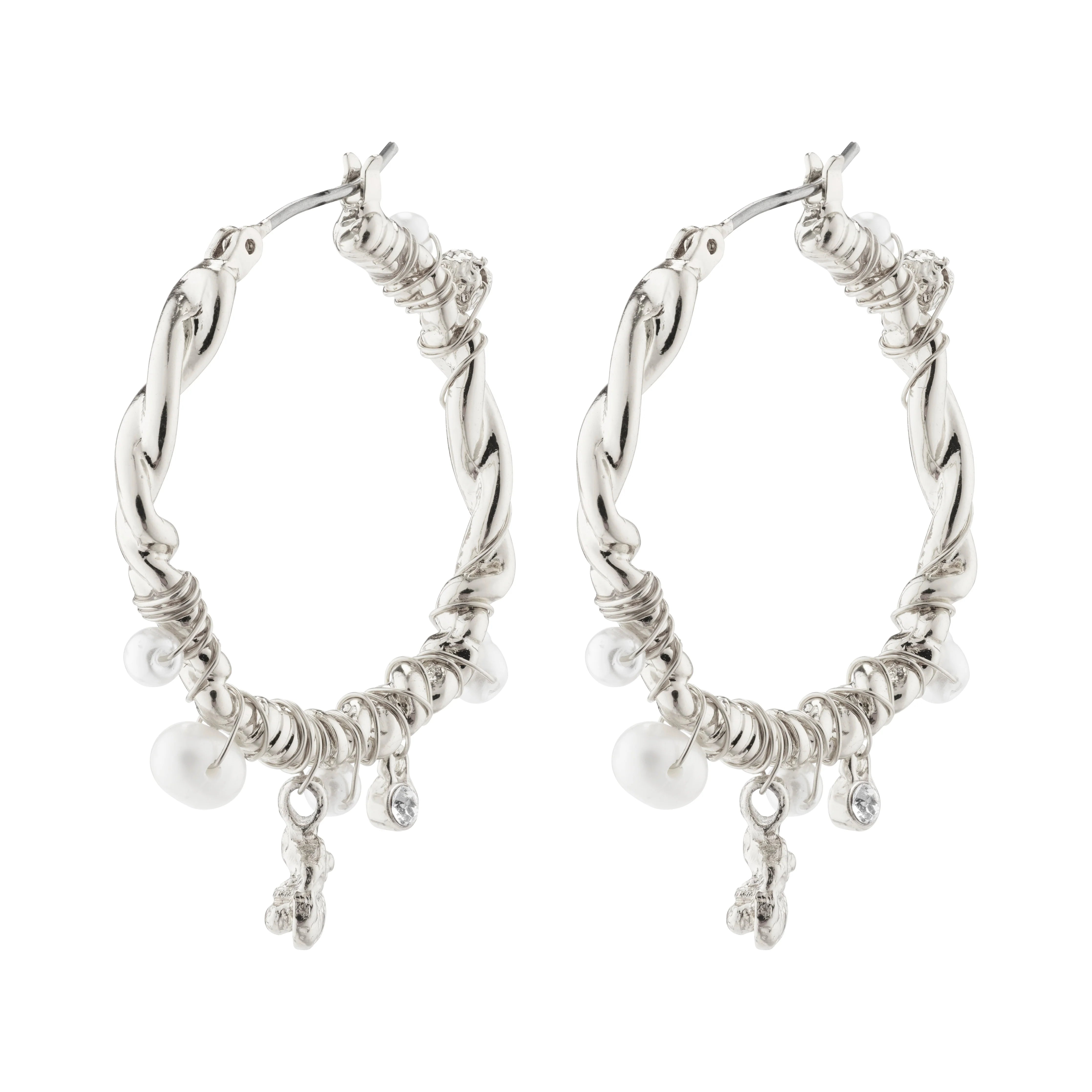 Pilgrim Ana Pearl & Crystal Hoops Silver Plated