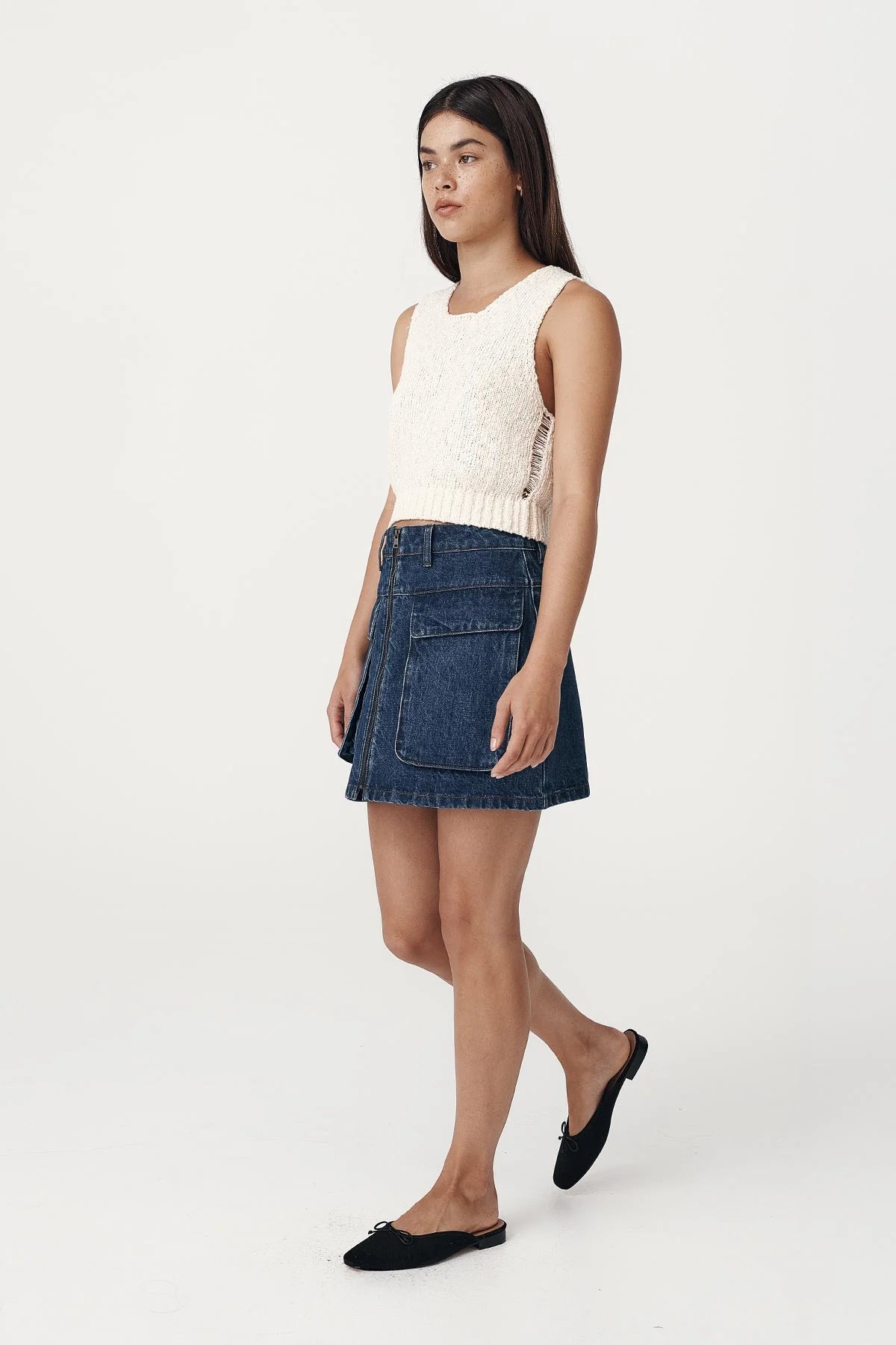 Rowie The Label Alfred Zip Mini Skirt Washed Indigo
