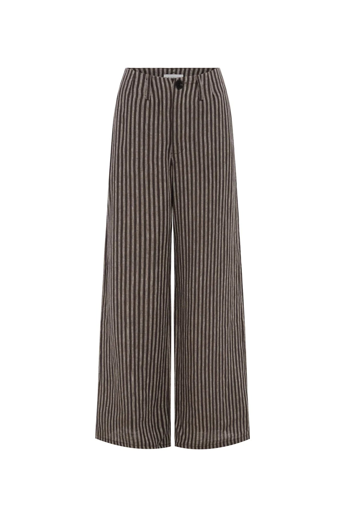 Rowie The Label Carlotta Linen Wide Pants Brown Stripe