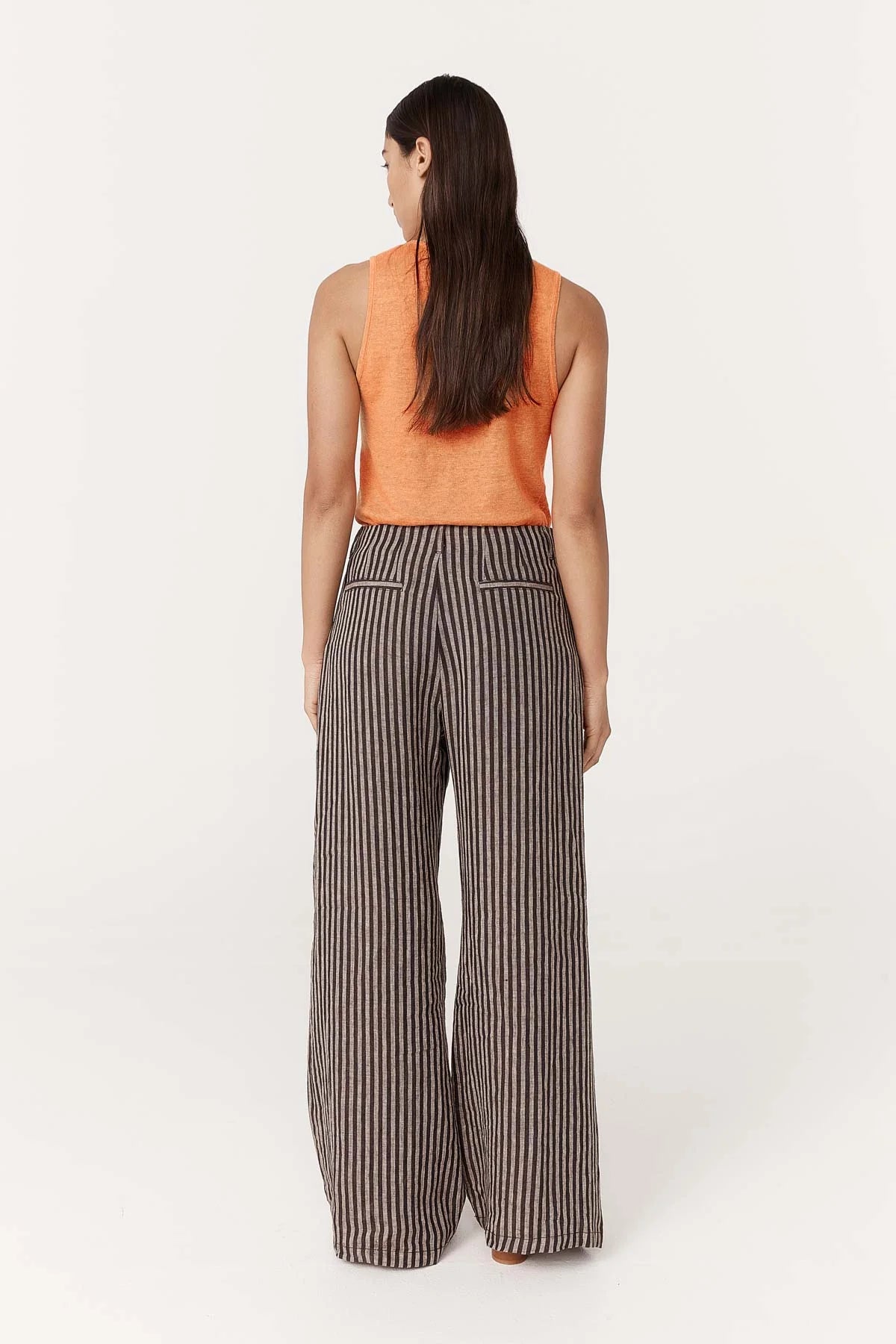 Rowie The Label Carlotta Linen Wide Pants Brown Stripe