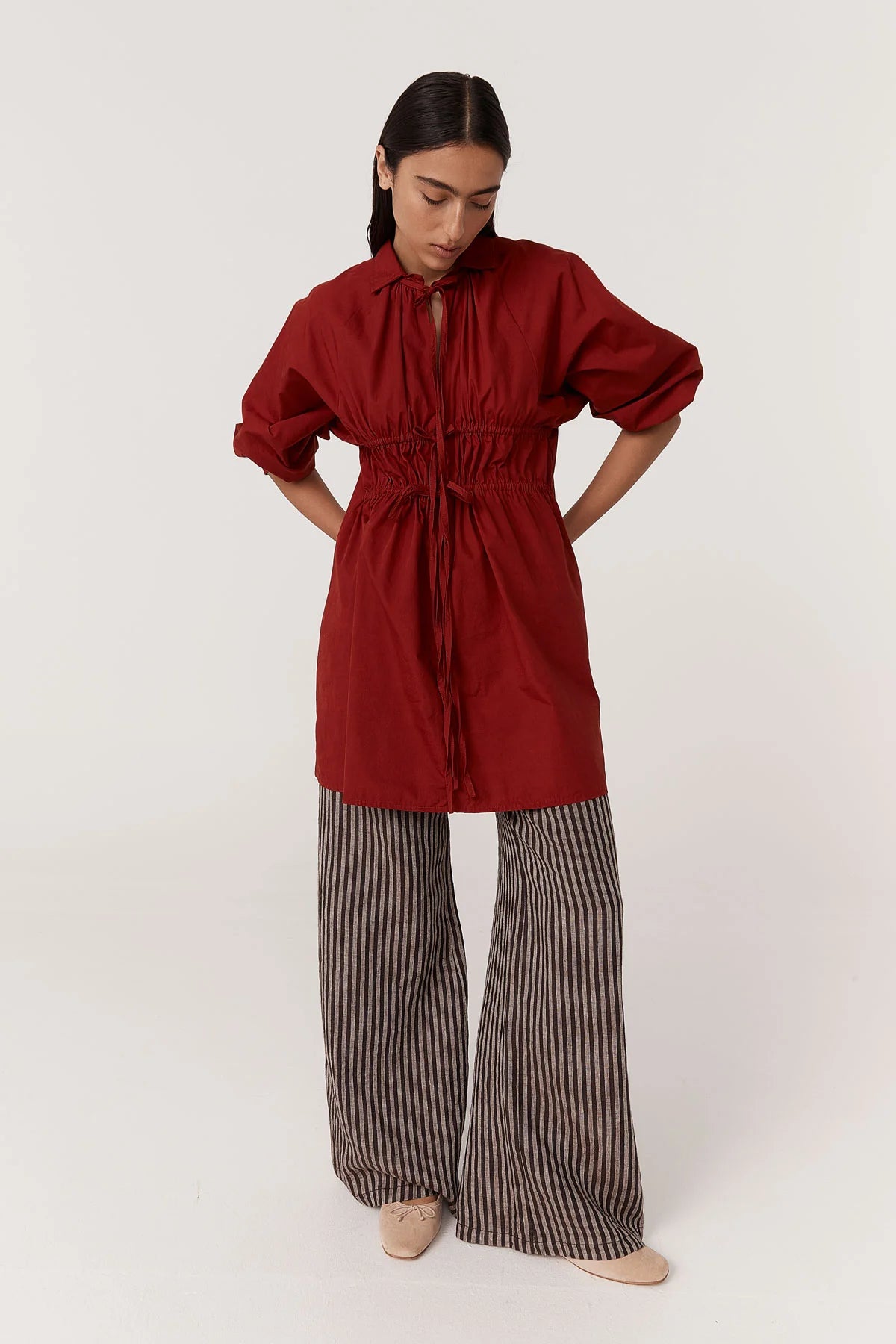 Rowie The Label Carlotta Linen Wide Pants Brown Stripe
