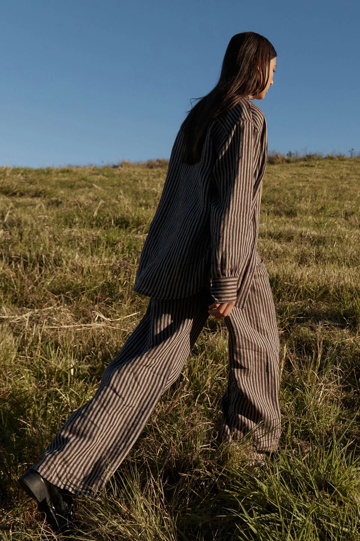 Rowie The Label Carlotta Linen Wide Pants Brown Stripe