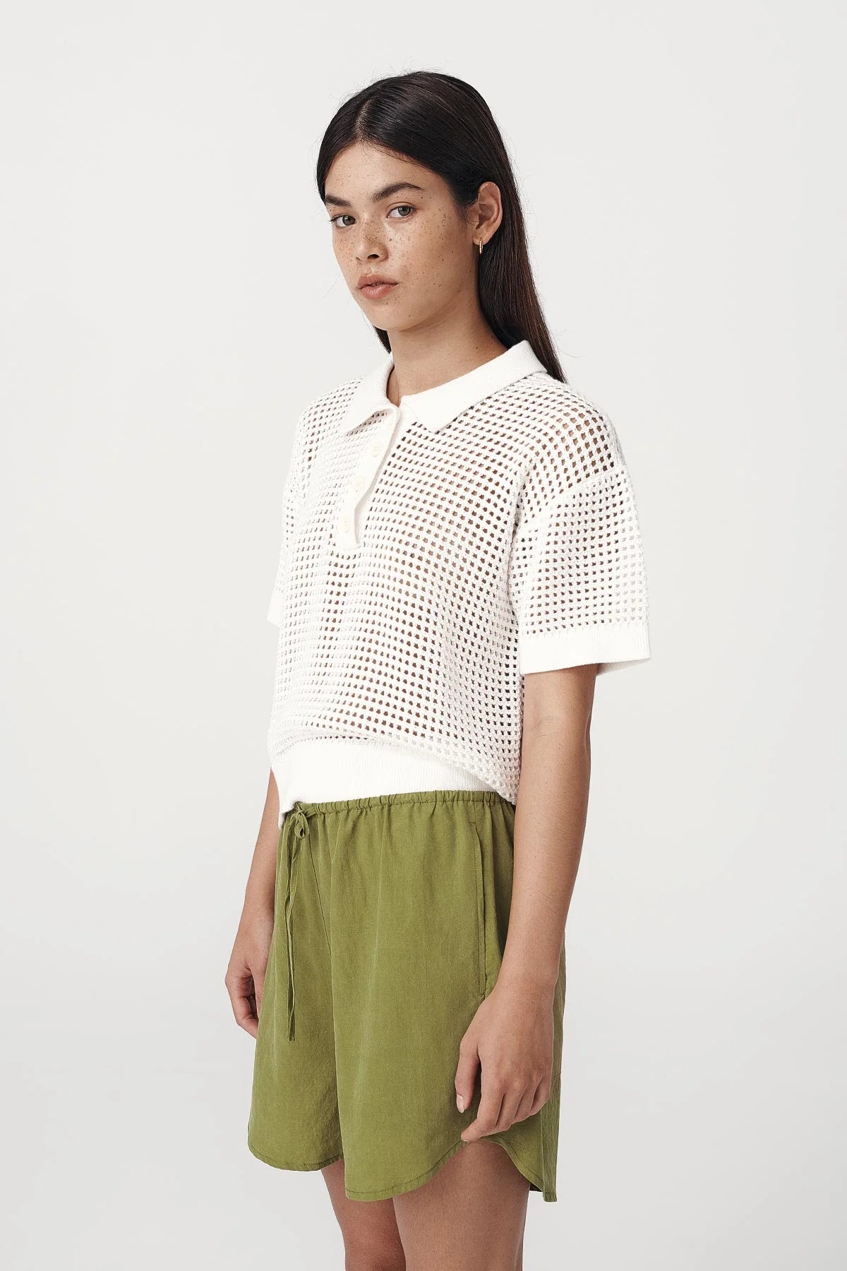 Rowie The Label Mimi Knit Polo Top Bone