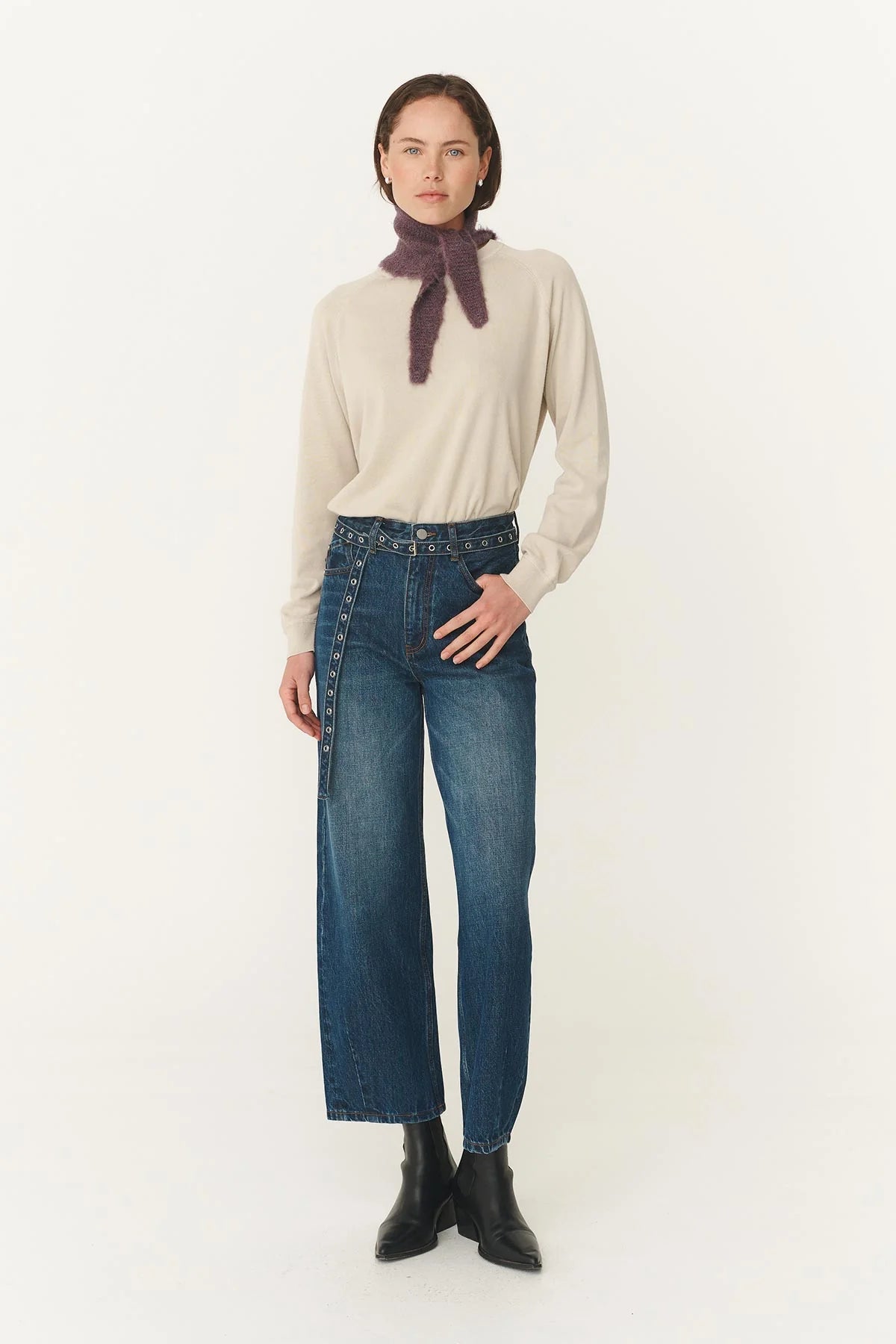Rowie The Label Noa Knit Neckerchief Scarf Aubergine Marle