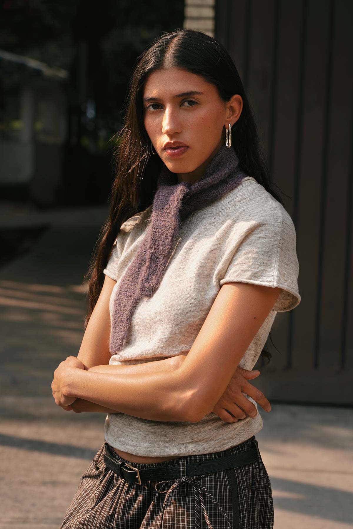 Rowie The Label Noa Knit Neckerchief Scarf Aubergine Marle