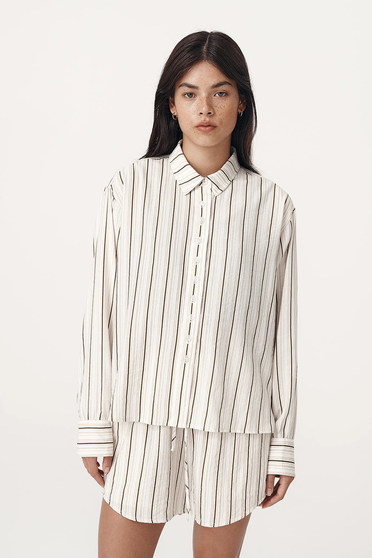 Rowie The Label Nola Long Sleeve Shirt Cactus Stripe