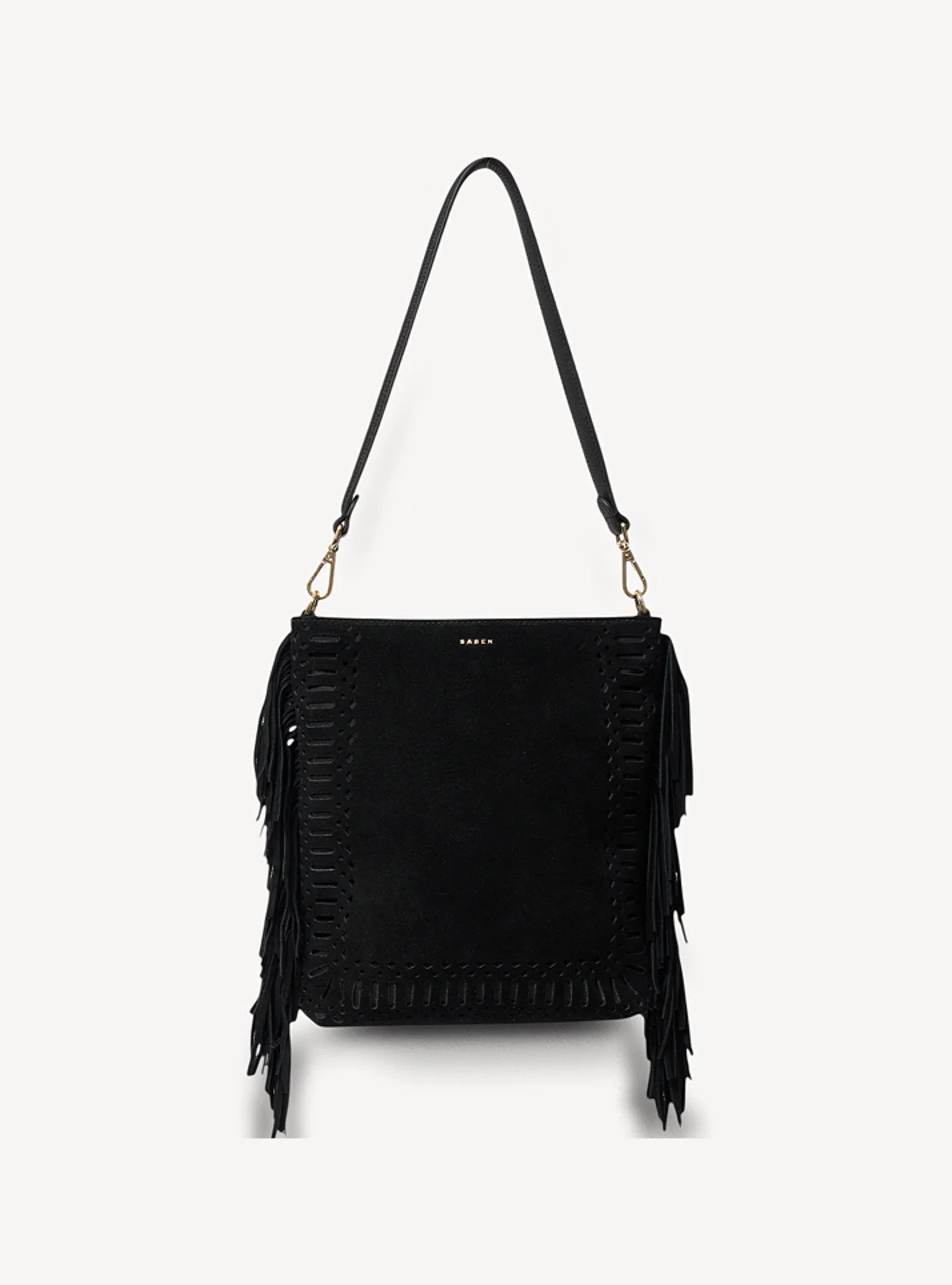 Saben Claudette Shoulder Bag Black Suede + Fringe