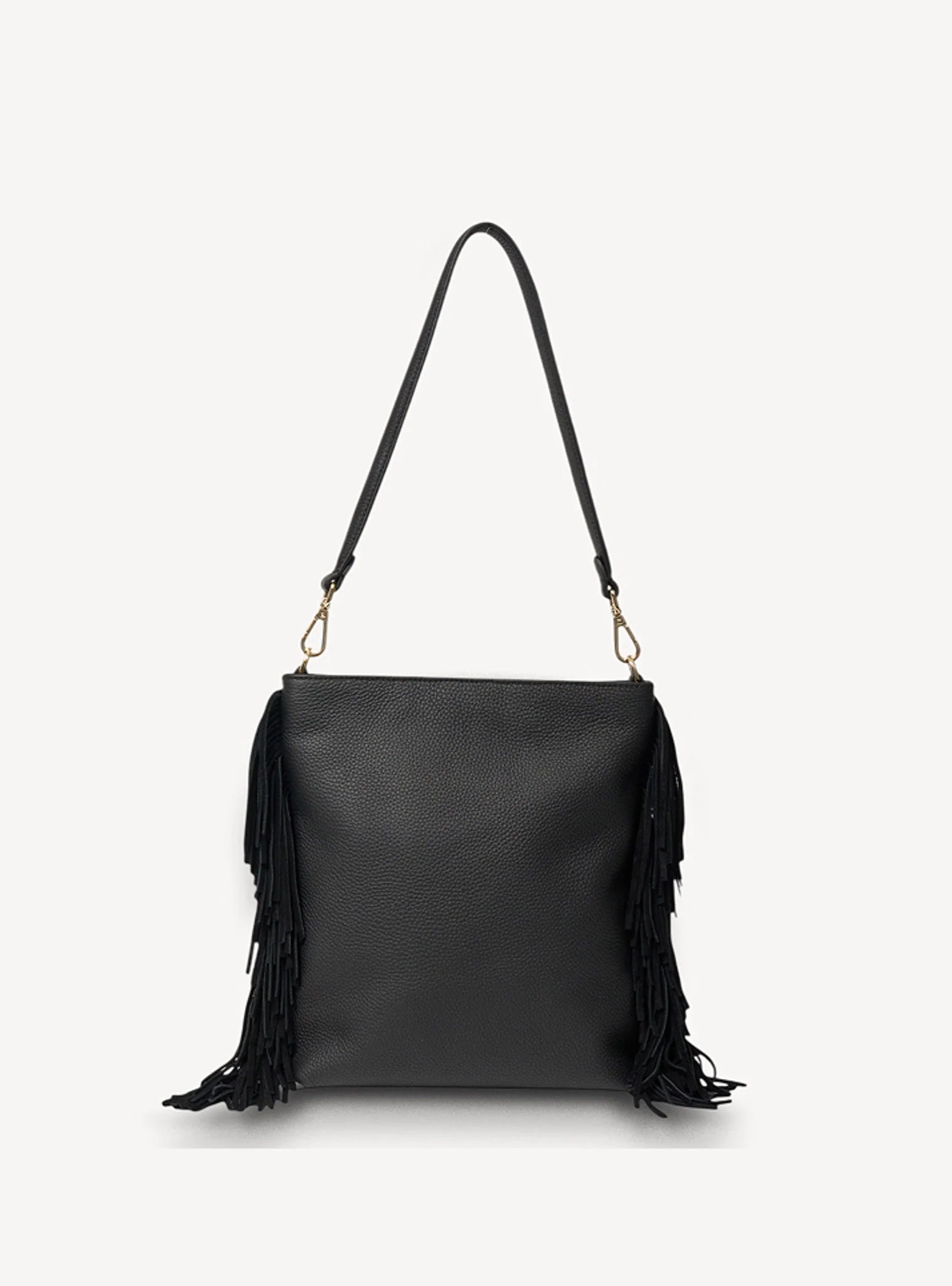 Saben Claudette Shoulder Bag Black Suede + Fringe