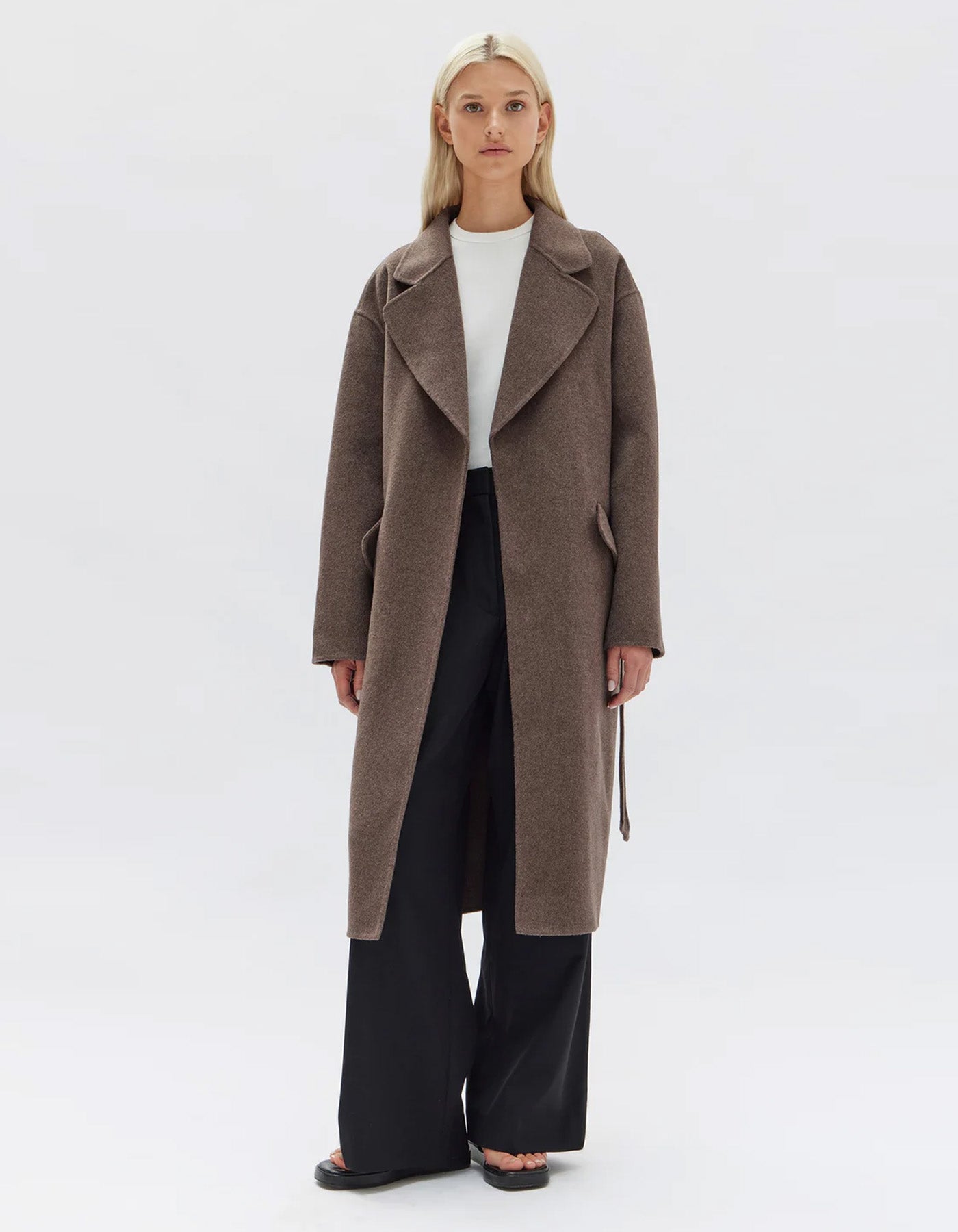 Assembly Label Sadie Single Breasted Wool Coat Cocoa Marle