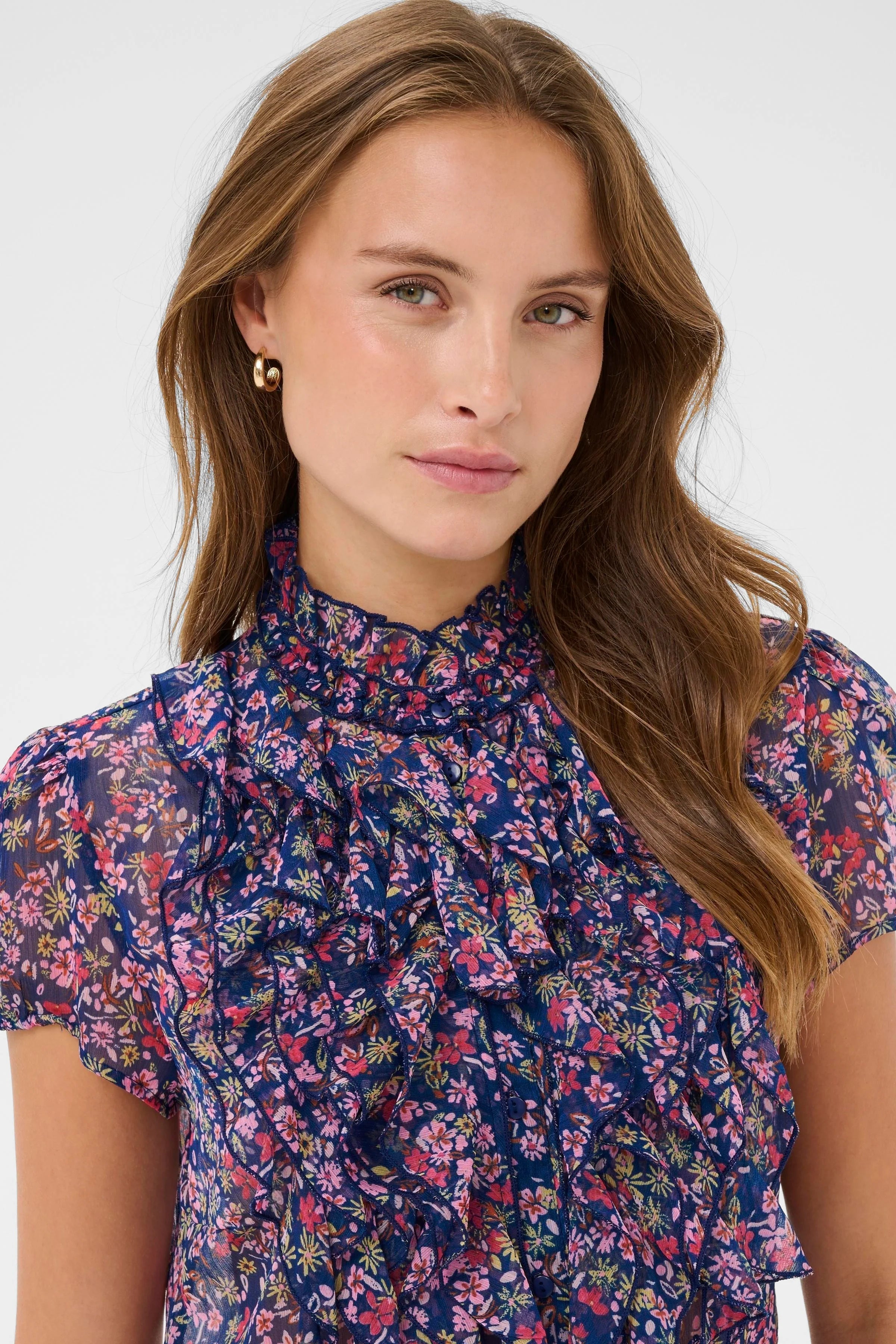 Saint Tropez Lilja SS Shirt Navy Peony Blue