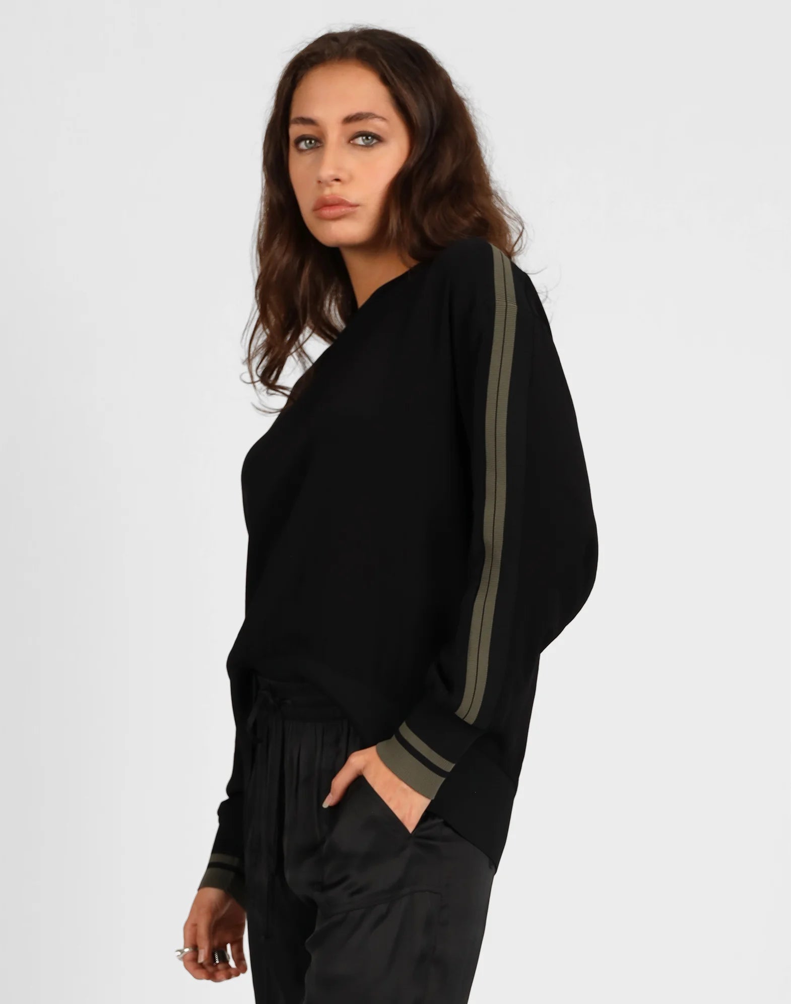 Storm Contrast Rib Top Black