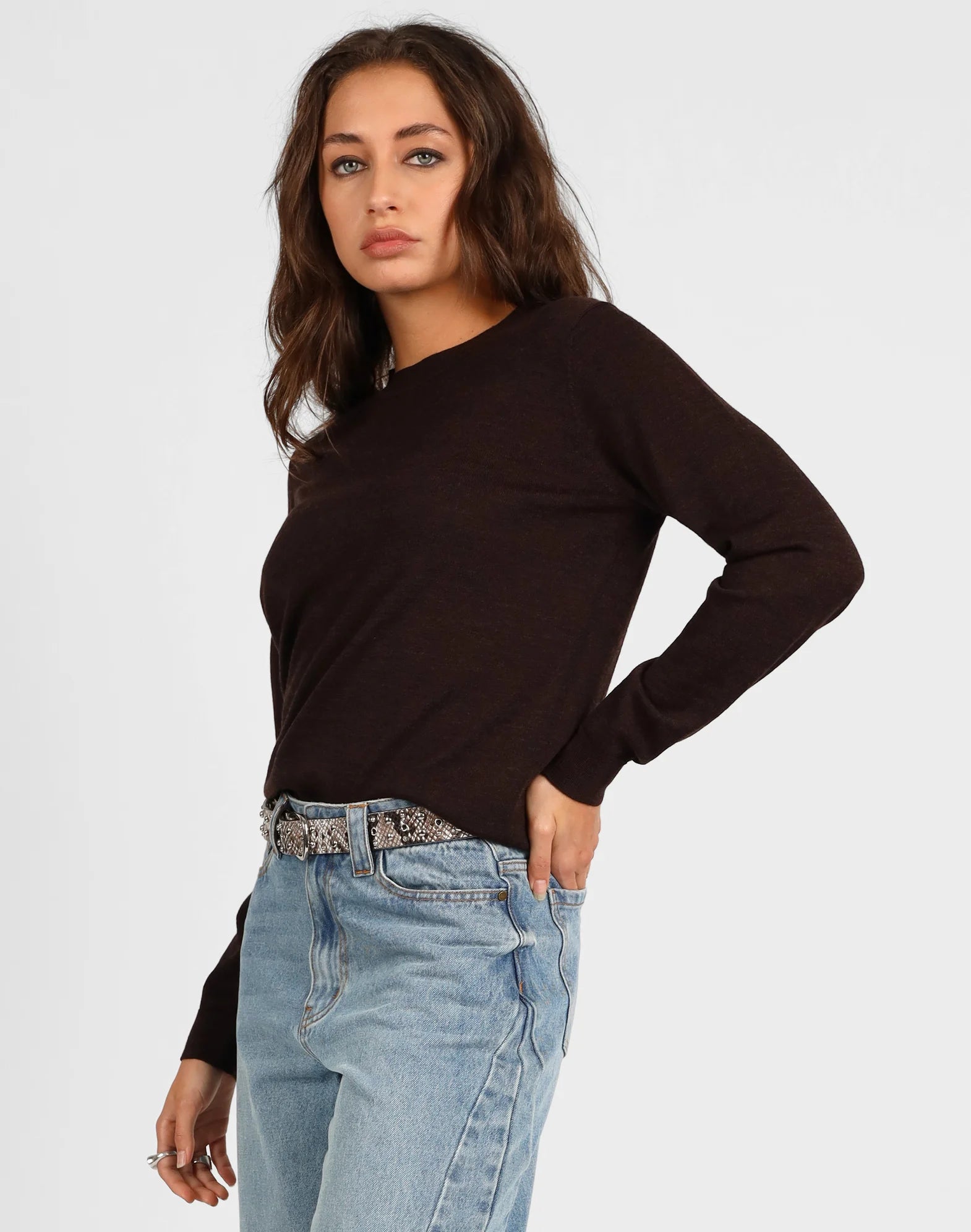 Storm Merino Long Sleeve Classic Sweater Chocolate