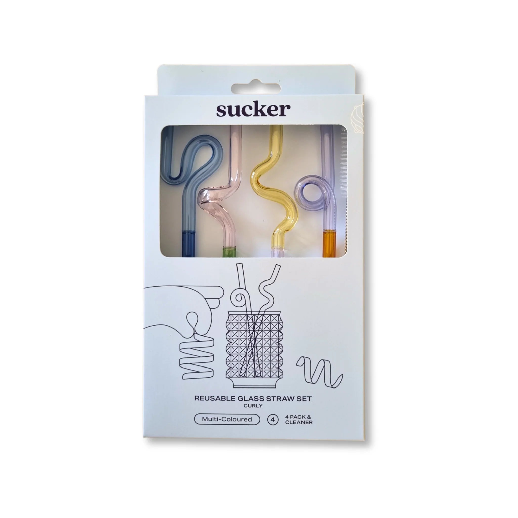 Sucker Curly Glass Straws Set