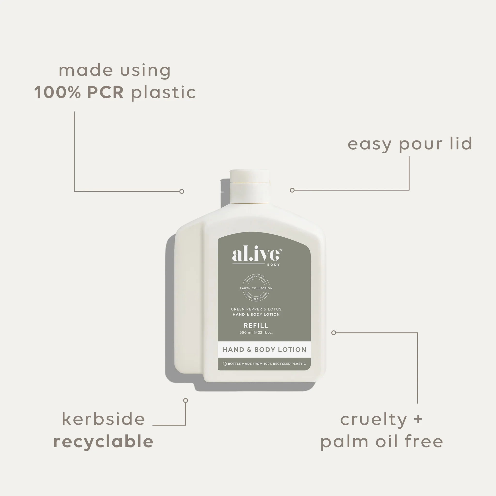 al.ive Green Pepper & Lotus 650 ml Lotion Refill