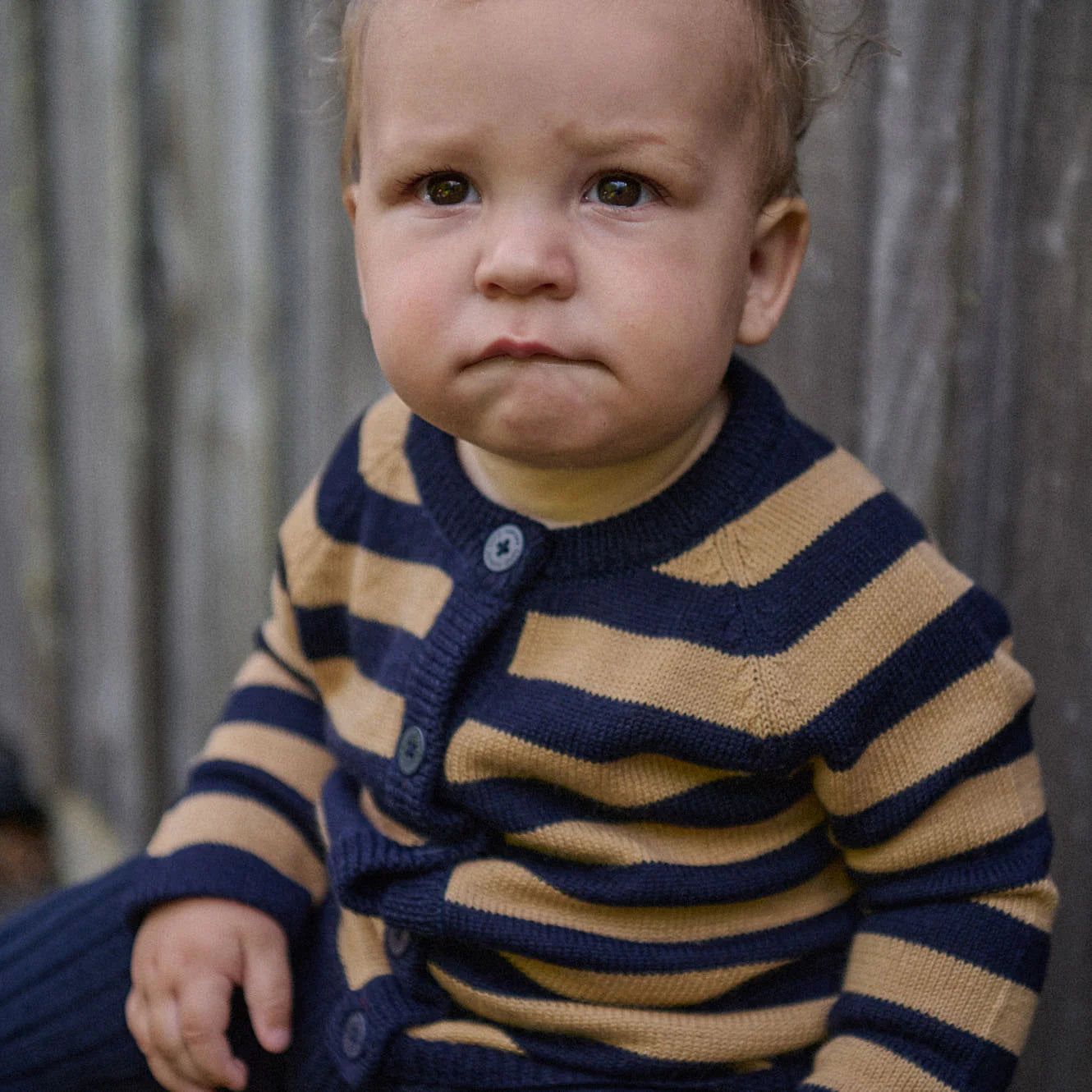 Nature Baby Merino Knit Cardigan Navy/Caramel Stripe