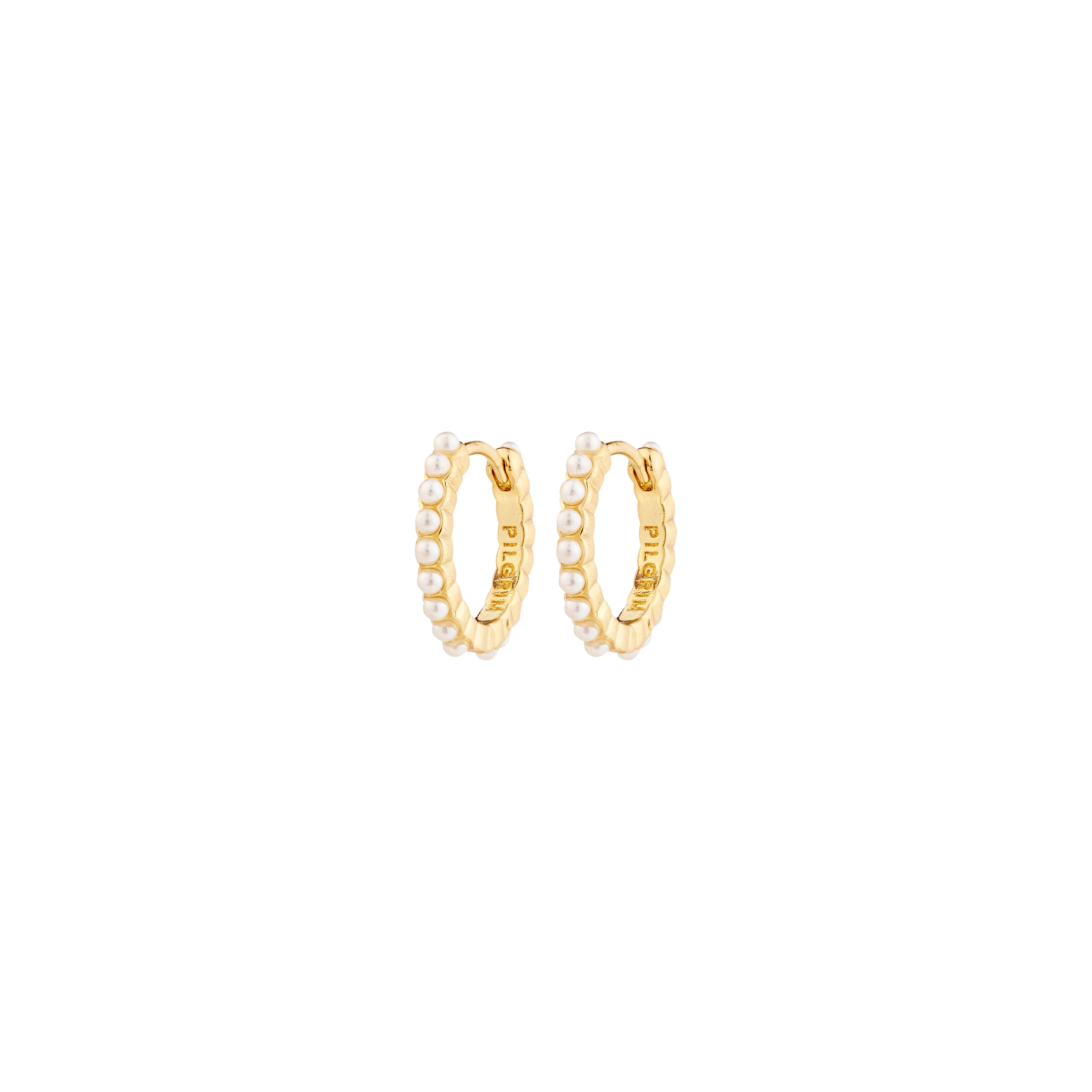 Pilgrim Kalia Recycled Hoop Earrings - Gold Plated - White