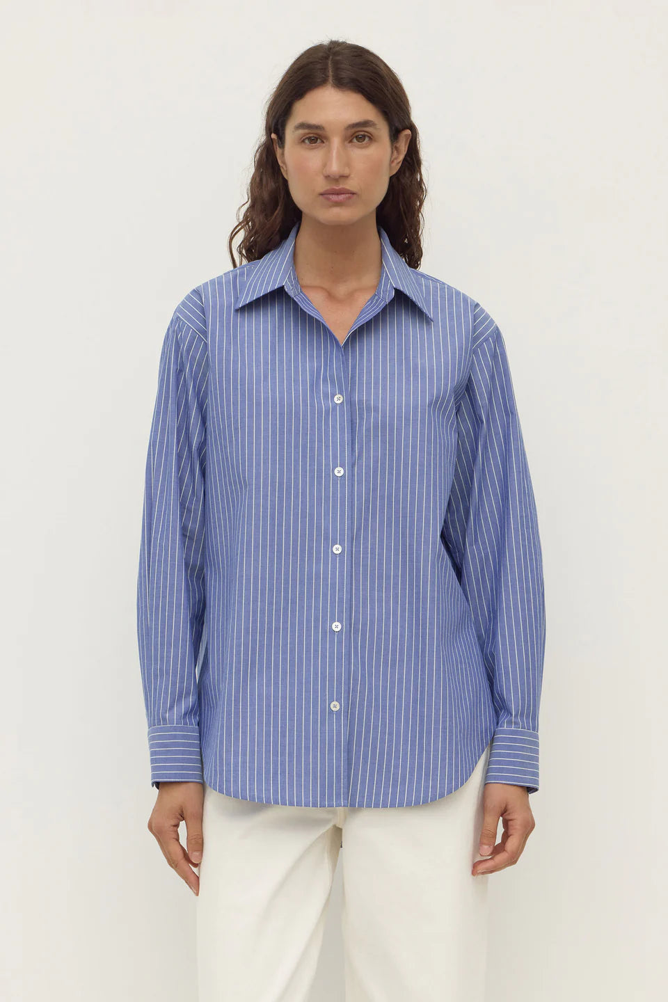 Assembly Label Anais Stripe Long Sleeve Shirt Blue/White Stripe