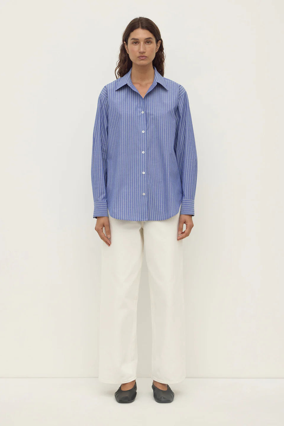 Assembly Label Anais Stripe Long Sleeve Shirt Blue/White Stripe