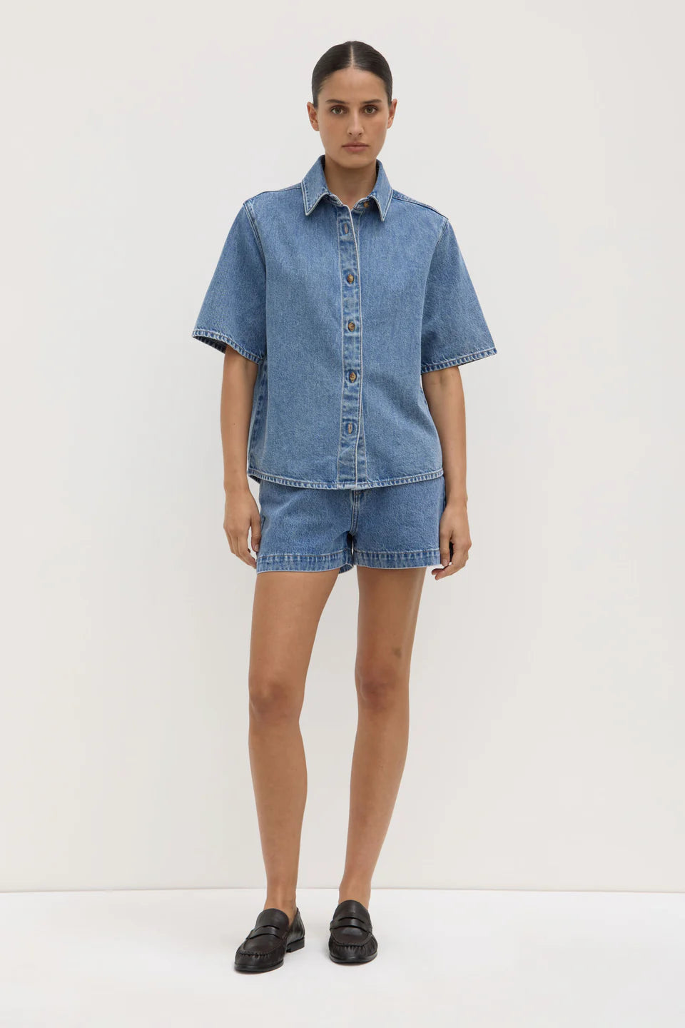 Assembly Label Boxy Denim Short Sleeve Shirt Dark Stone