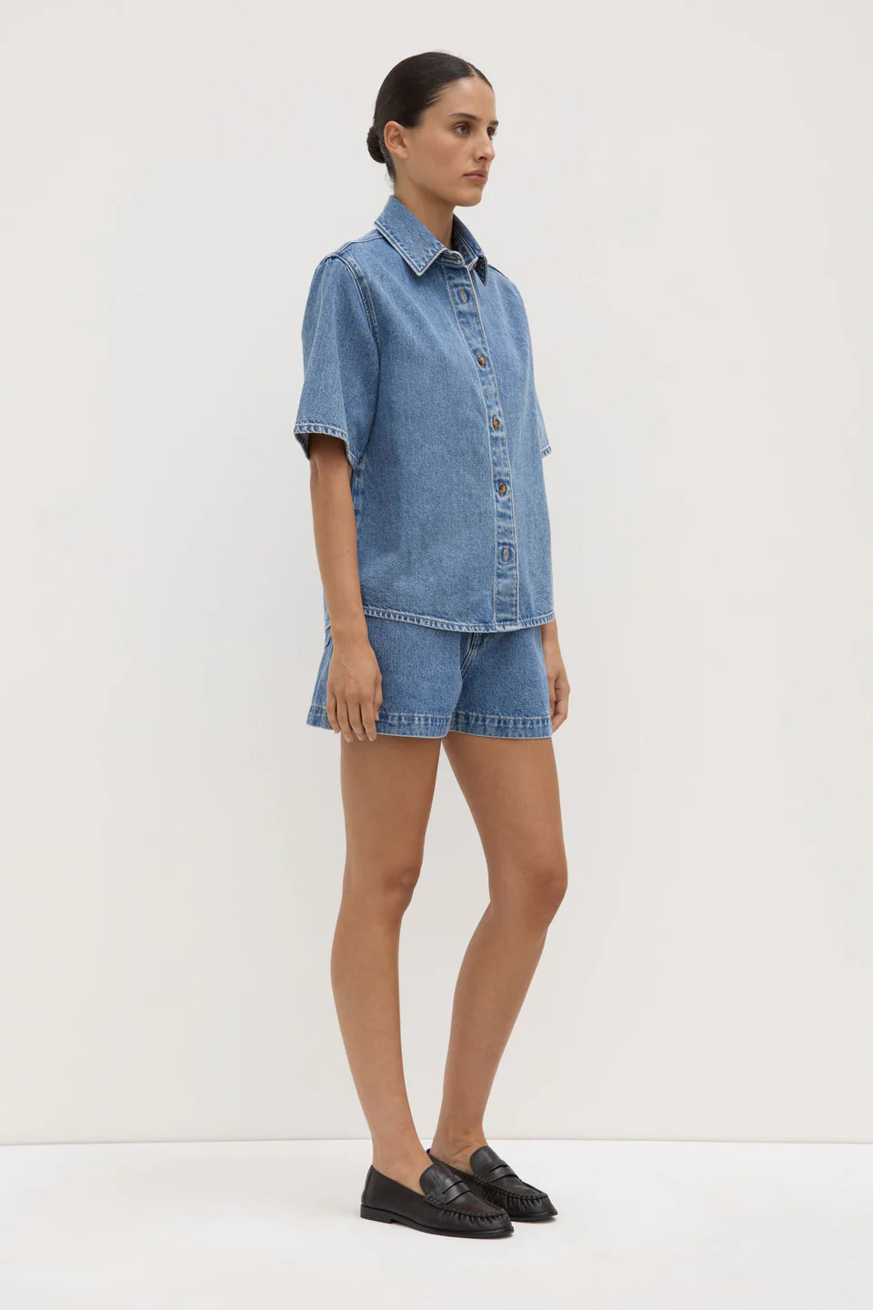 Assembly Label Boxy Denim Short Sleeve Shirt Dark Stone