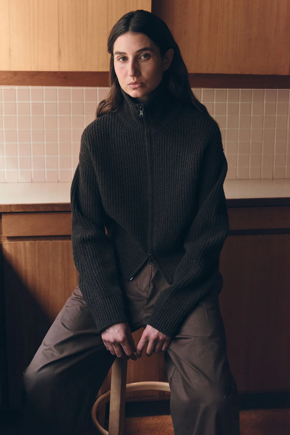 Assembly Label Kaia Wool Zip Sweater Ganache Marle