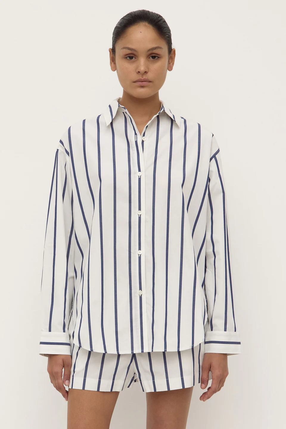 Assembly Label Nara Stripe Long Sleeve Shirt White/True Navy