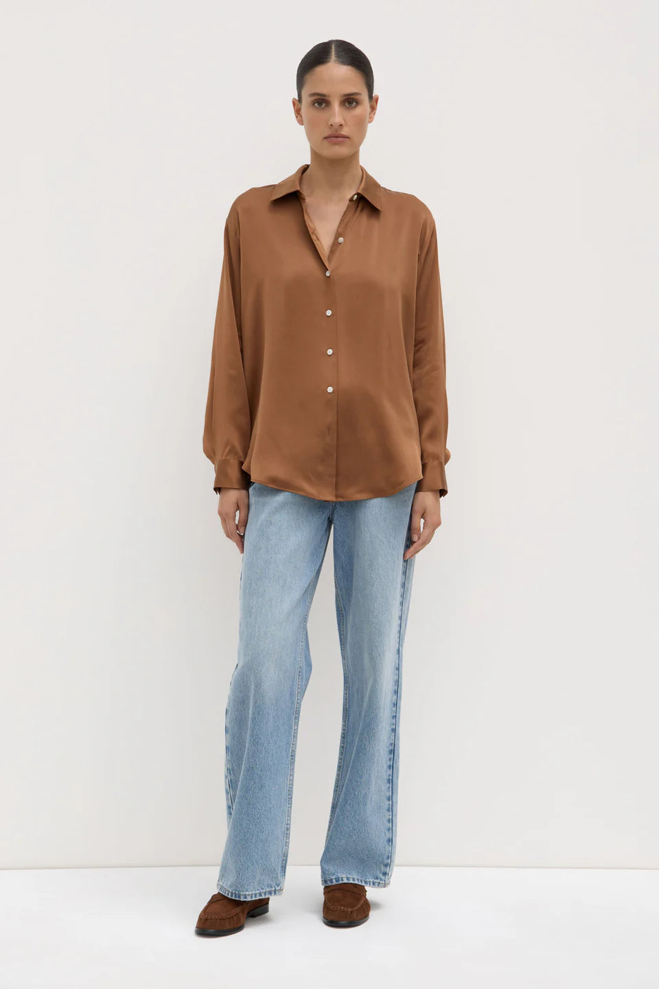 Assembly Label Pippa Silk Long Sleeve Shirt - Bronze