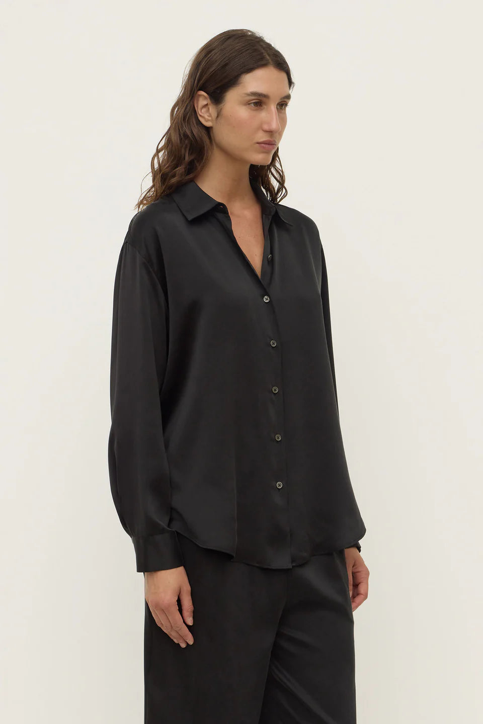 Assembly Label Pippa Silk Long Sleeve Shirt Black