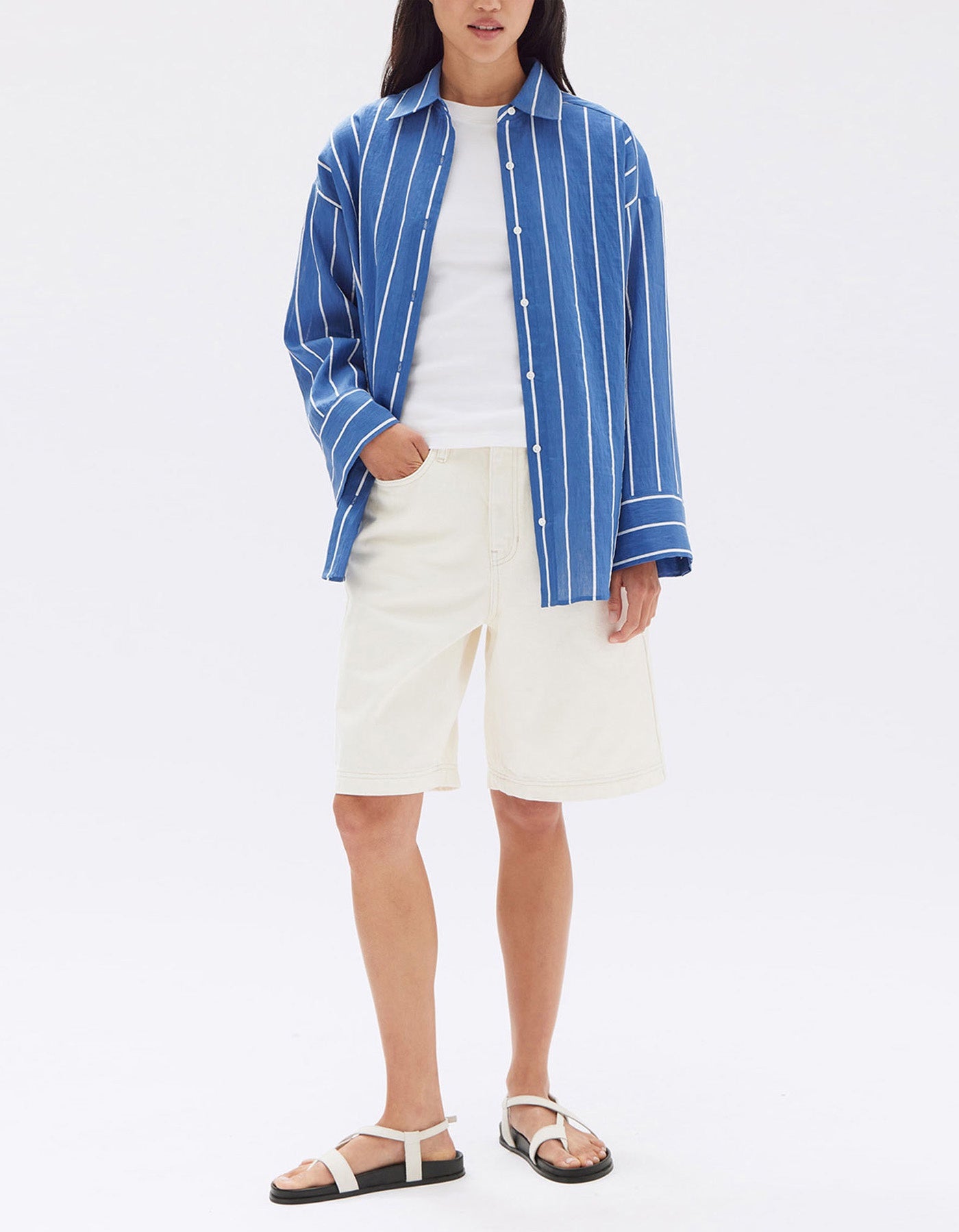 Assembly Label Ayla Stripe Long Sleeve Shirt Royal/White