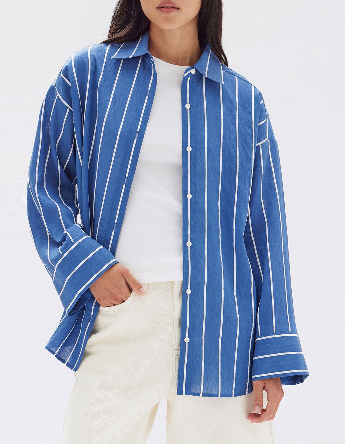 Assembly Label Ayla Stripe Long Sleeve Shirt Royal/White