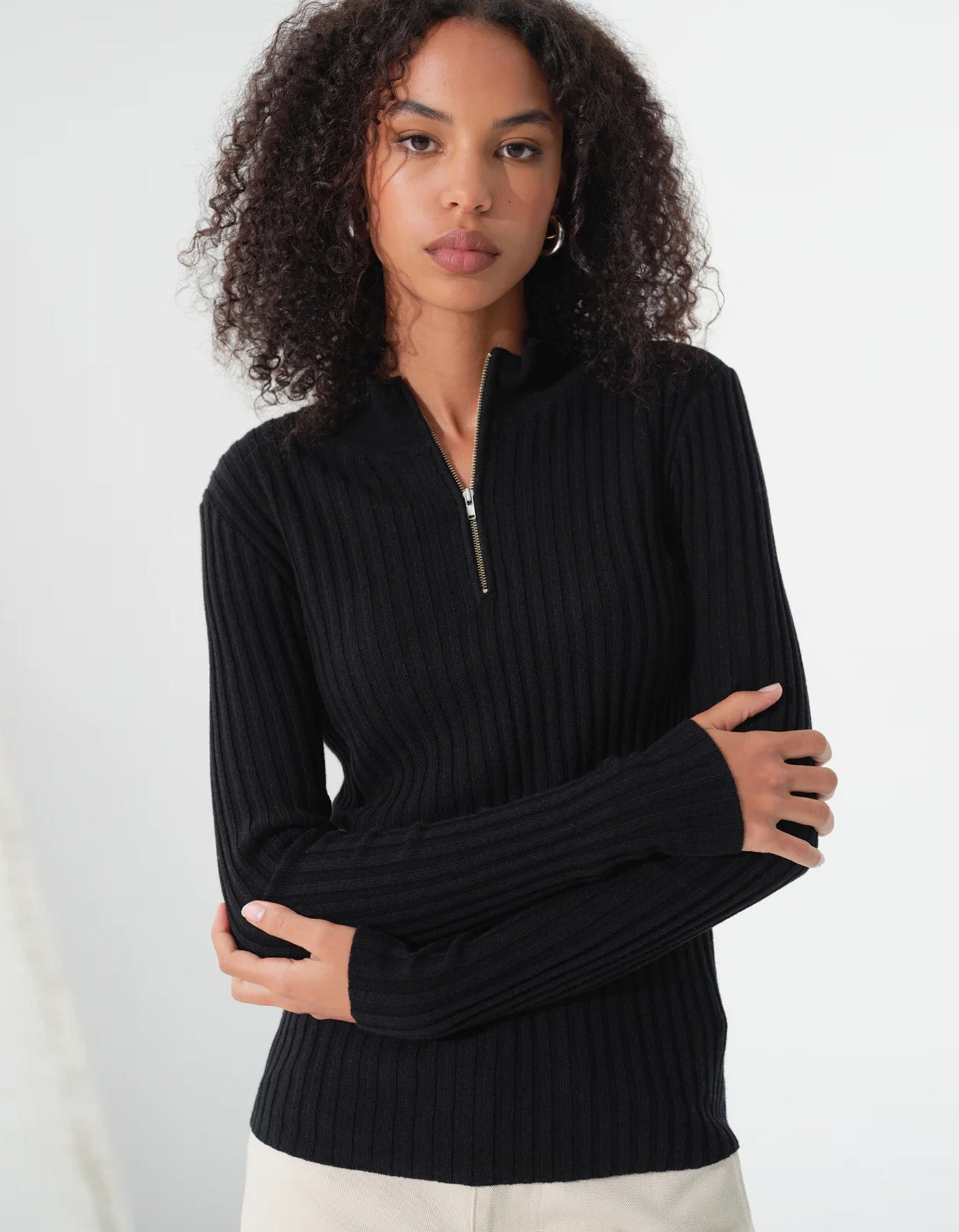 Commoners Womens Base Knit Quarter Zip Black