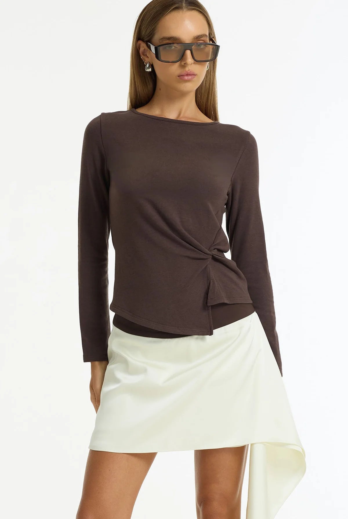 Blak In Motion Long Sleeve Twist Top Brown