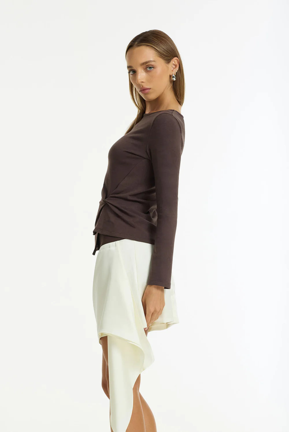 Blak In Motion Long Sleeve Twist Top Brown