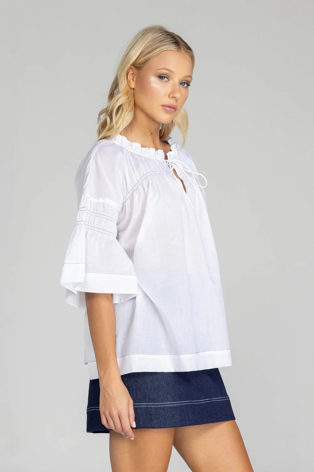 Blak Thea Top White With Blak Stitching